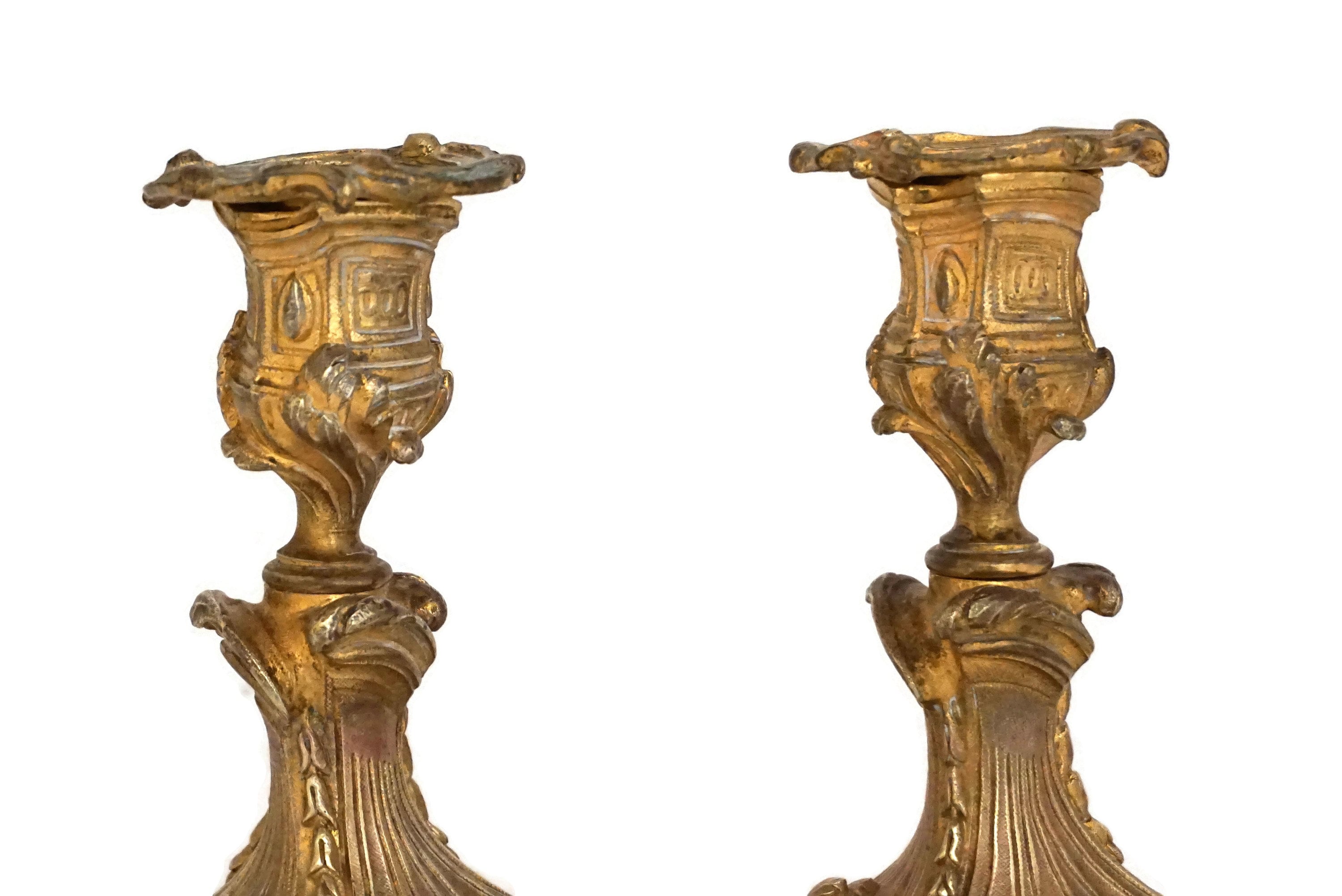 Antique French Bronze Candle Holder Pair, Louis XV Style Home Decor