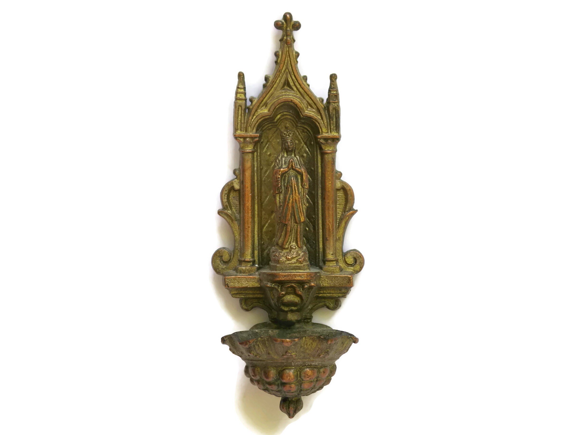 Antique French Virgin Mary Holy Water Font.