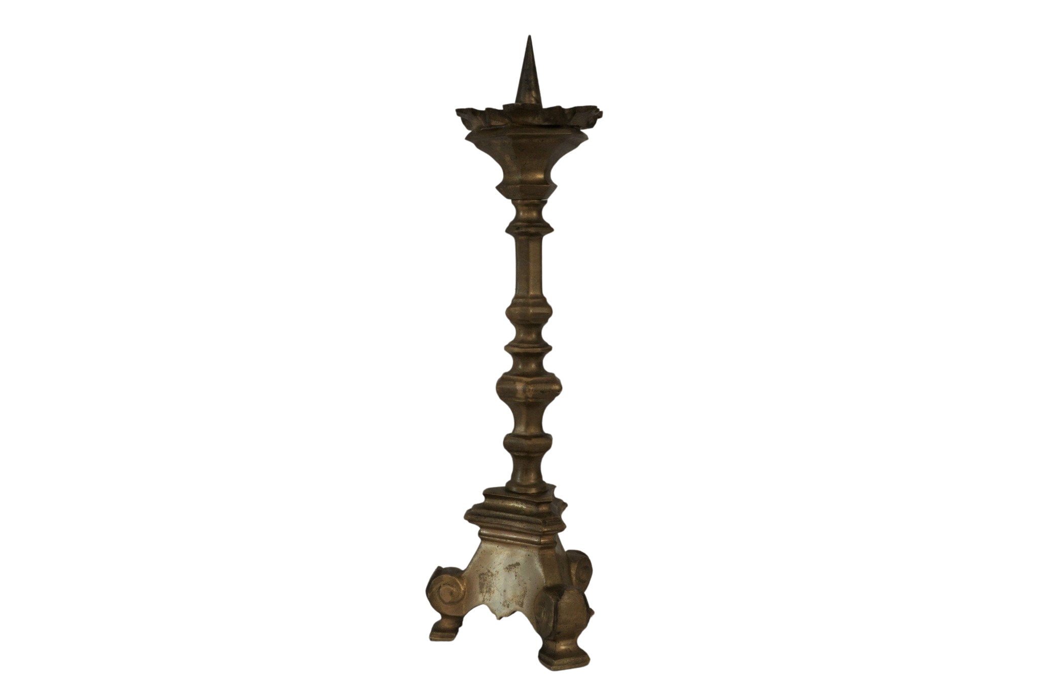 Antique Church Brass Candlestick Holder, French Altar Pillar Candleholder