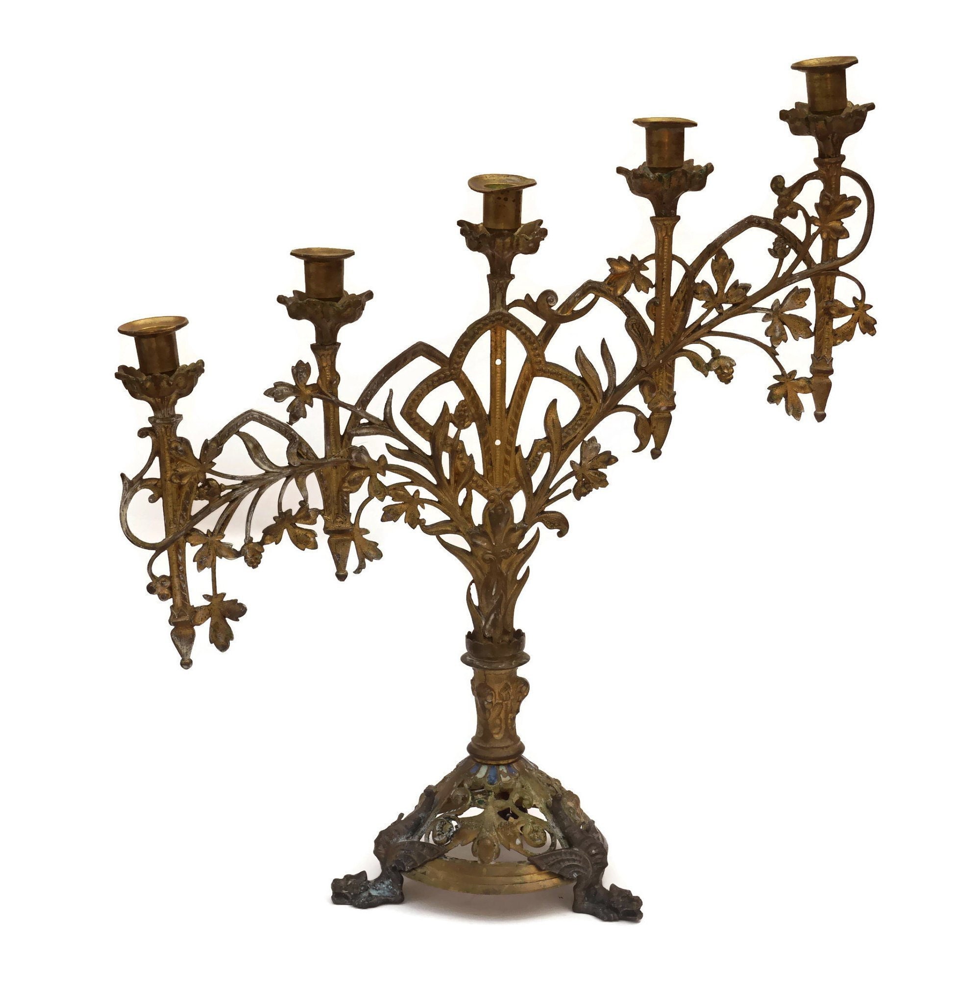 French Antique Gothic Candelabra Pair with Dragon Figures
