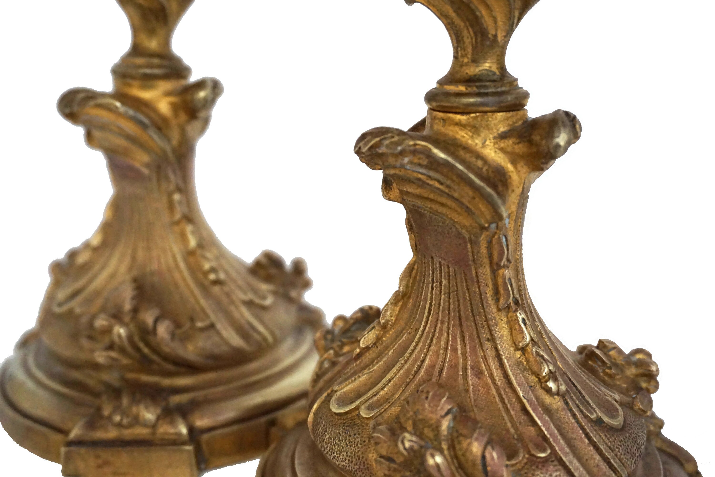 Antique French Bronze Candle Holder Pair, Louis XV Style Home Decor