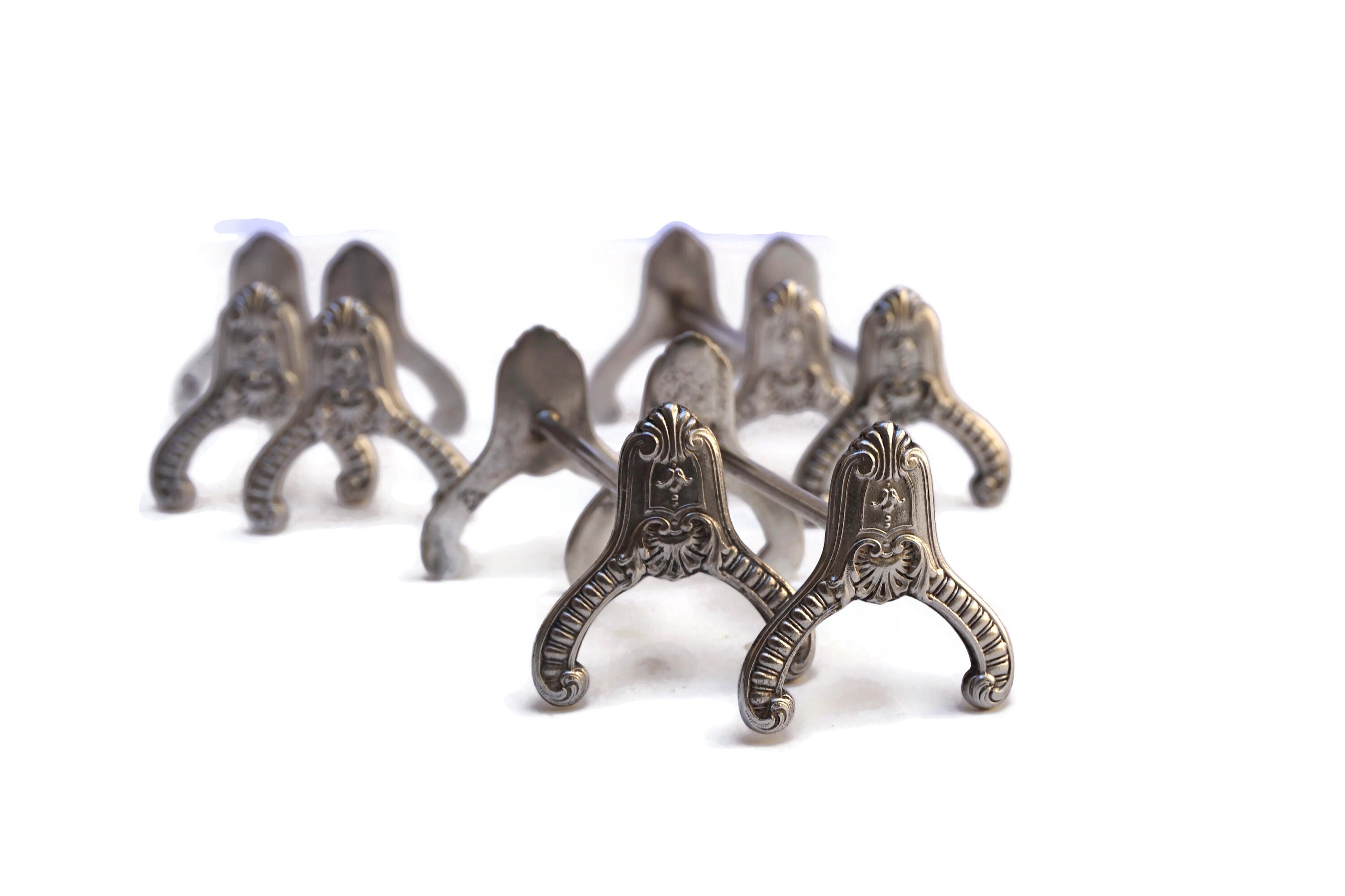 French Antique Boulenger Silver Knife Rests, 19th Century Silverware