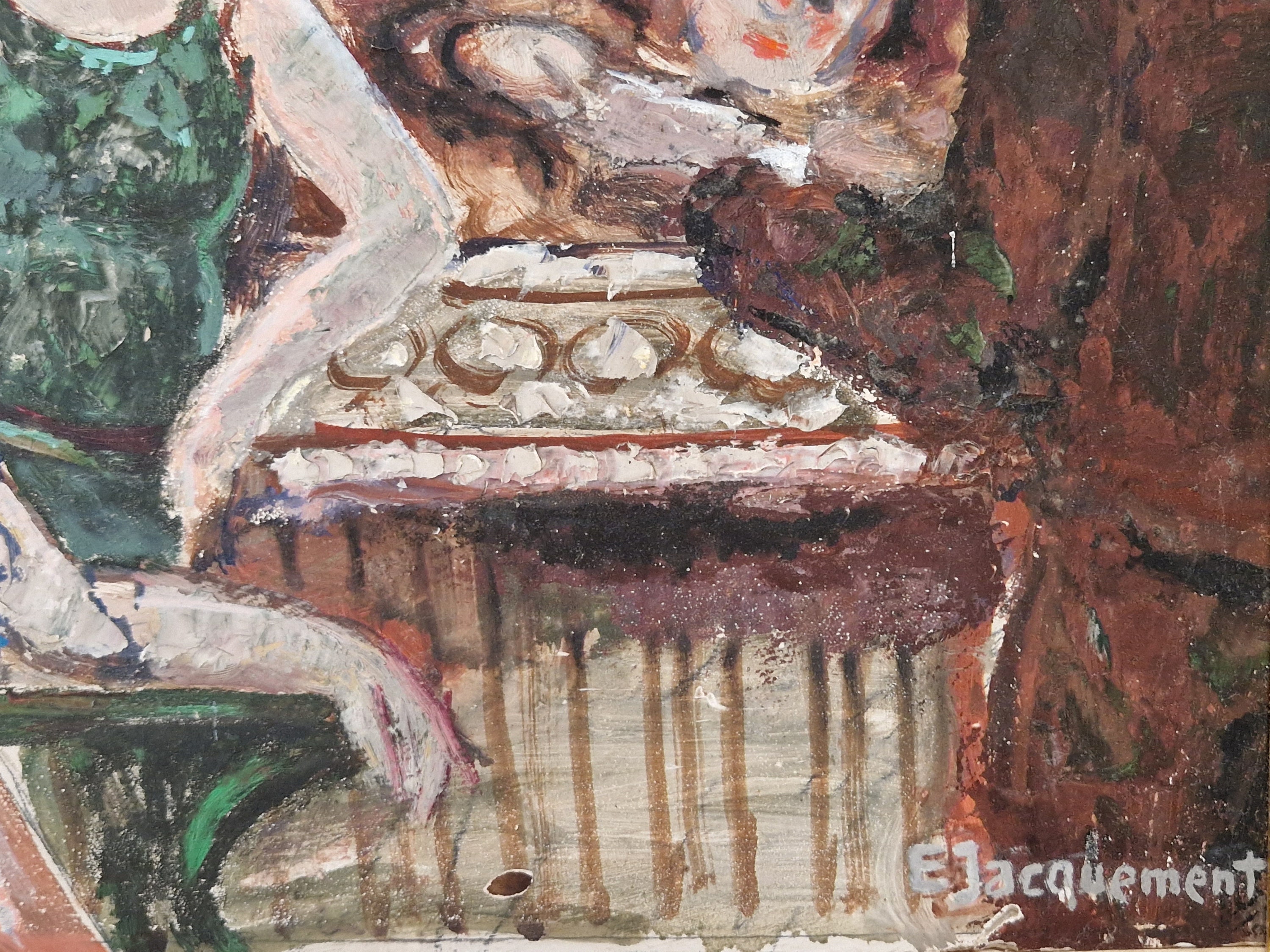 Edmond Jacquement Oil Painting of Women in Paris Cafe Bar, The