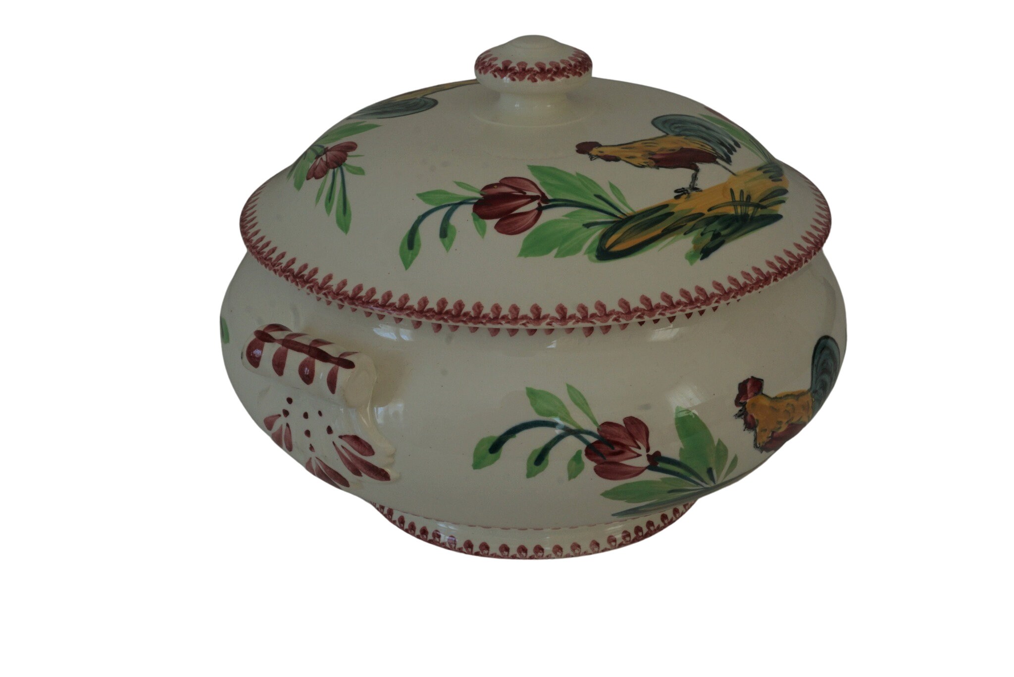 French Rooster Soup Tureen, Farm Kitchen Ceramic Casserole Serving Dish