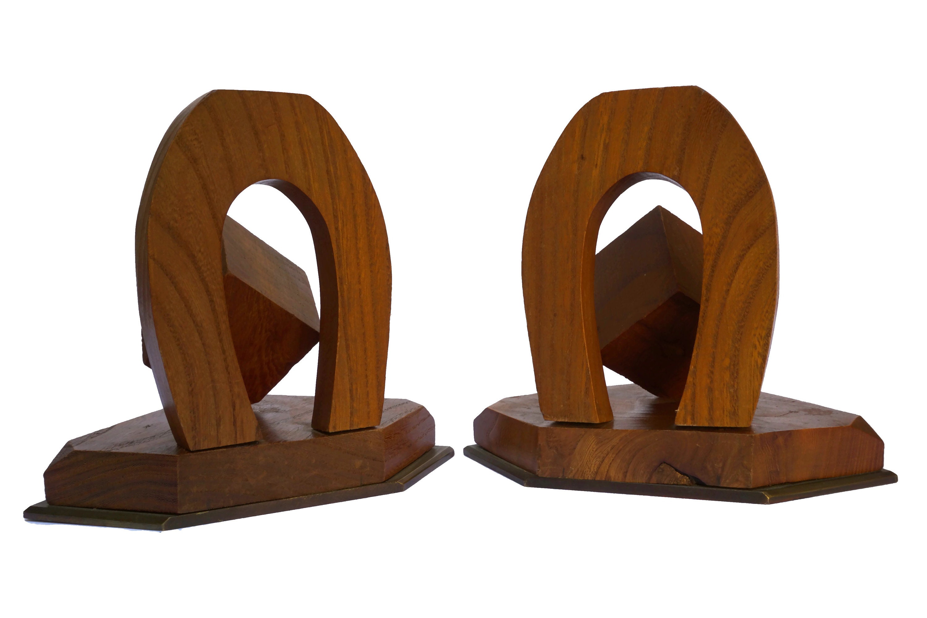 Art Deco Horse Shoe Bookends, Hand Carved Wood and Bronze