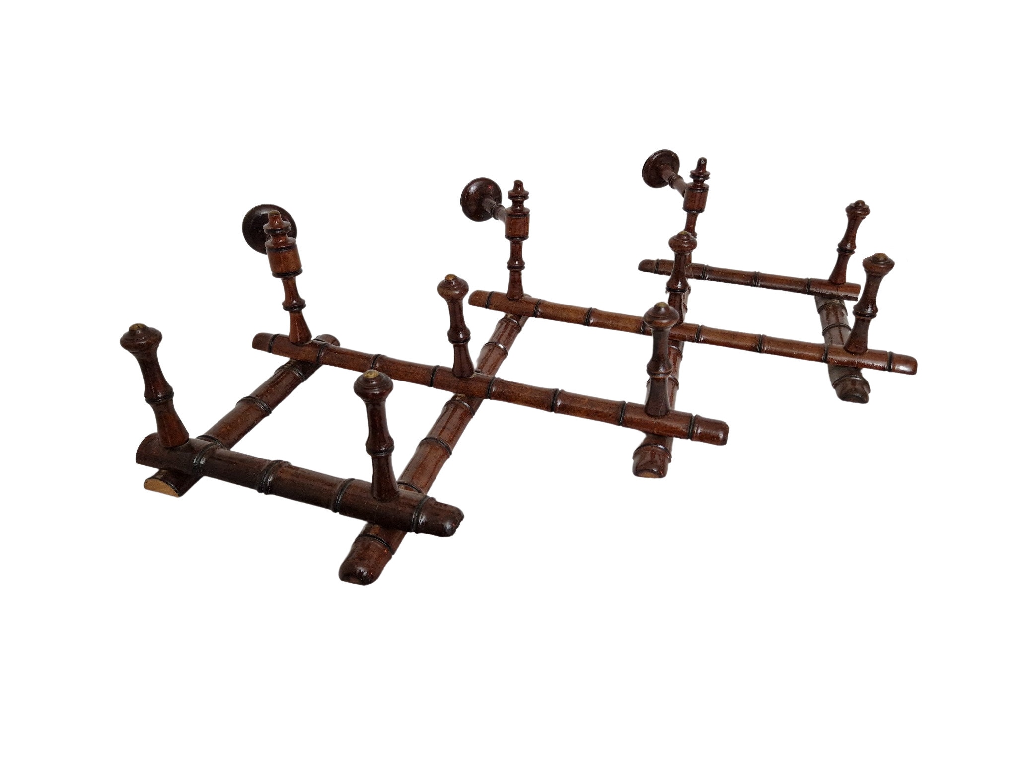 French Antique Wood Coat Hook, Expandable Wall Hanging Hat Stand Rack