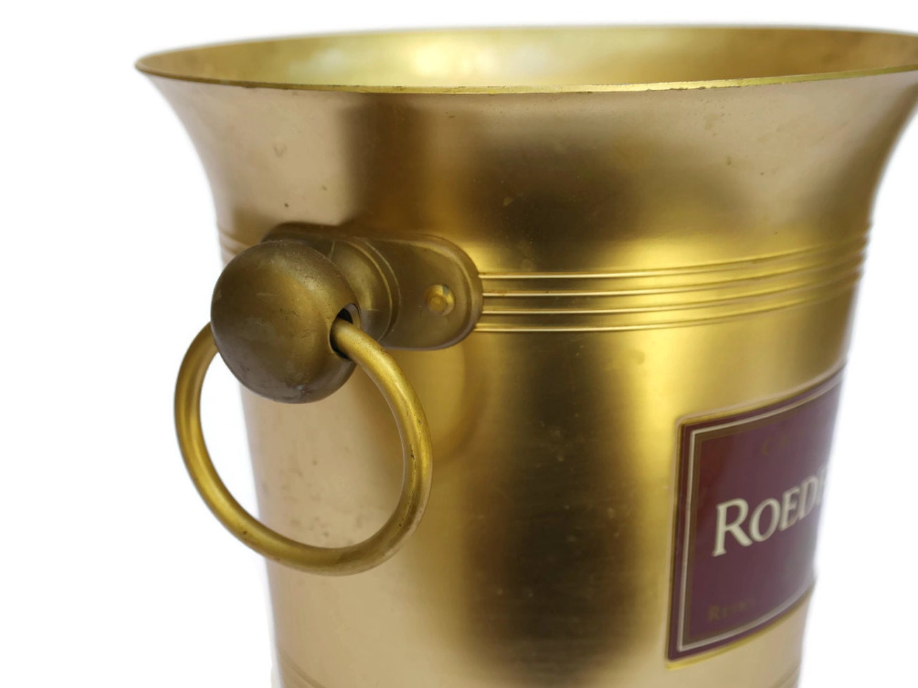 Gold Champagne Cooler Bucket with French Advertising for Louis Roederer
