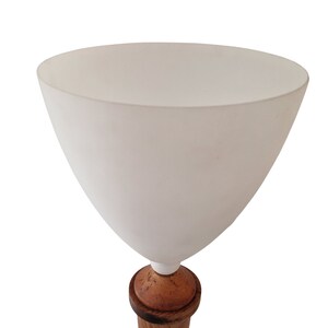 Art Deco Walnut Wood Table Lamp with Tulip Opaline Glass Shade, French Mazda Style Light image 5