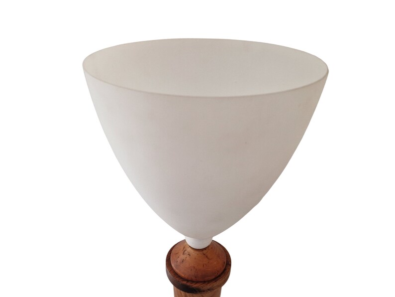 Art Deco Walnut Wood Table Lamp with Tulip Opaline Glass Shade, French Mazda Style Light image 5