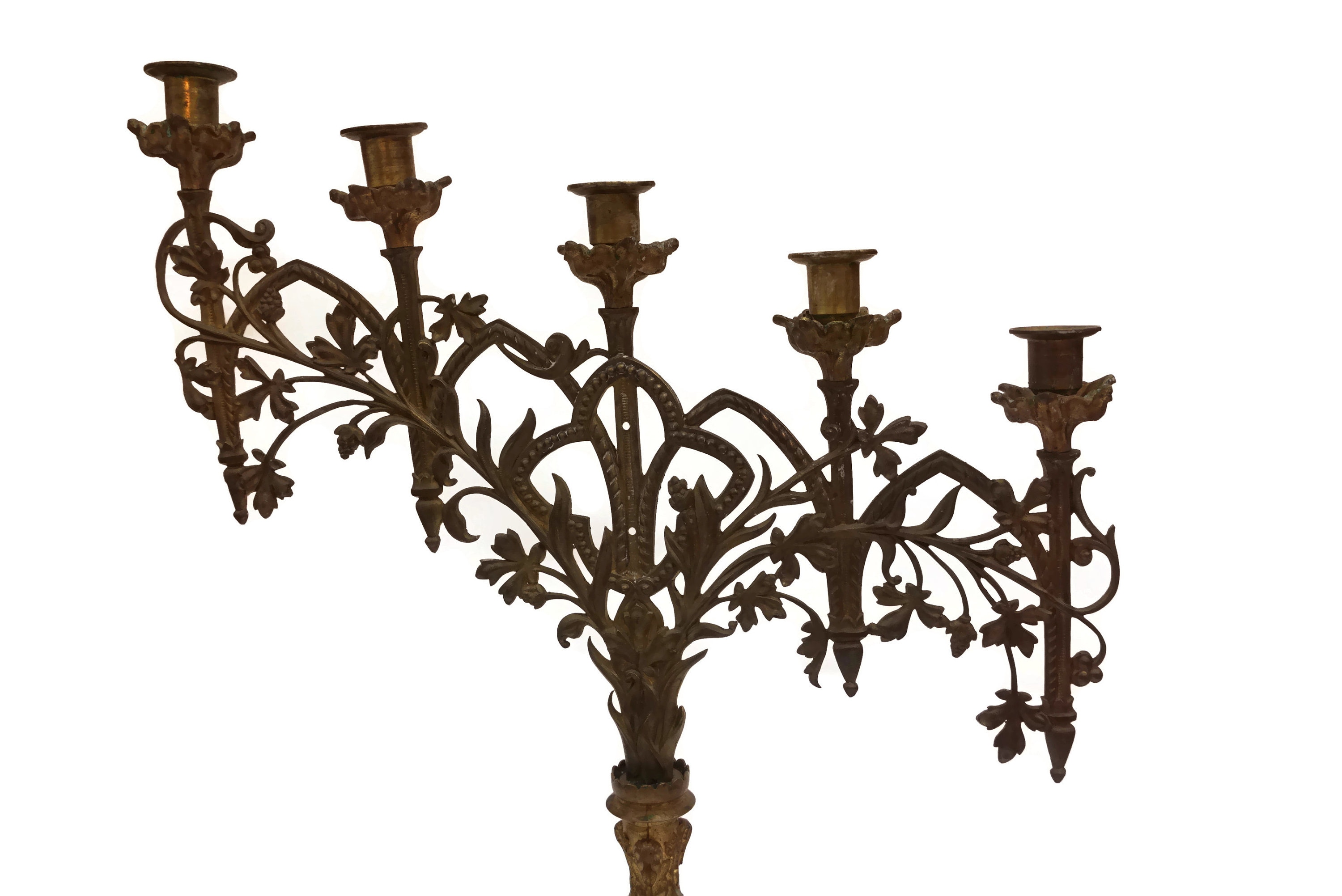 French Antique Gothic Candelabra Pair with Dragon Figures