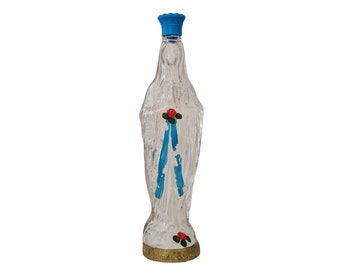 Lourdes Holy Water Glass Bottle with Hand Painted Virgin Mary Statuette, French Pilgrimage  Religious Souvenir