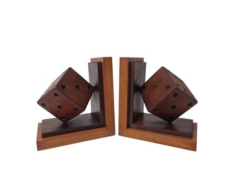 Art Deco Wooden Dice Bookends Pair, French Office and Desk Decor