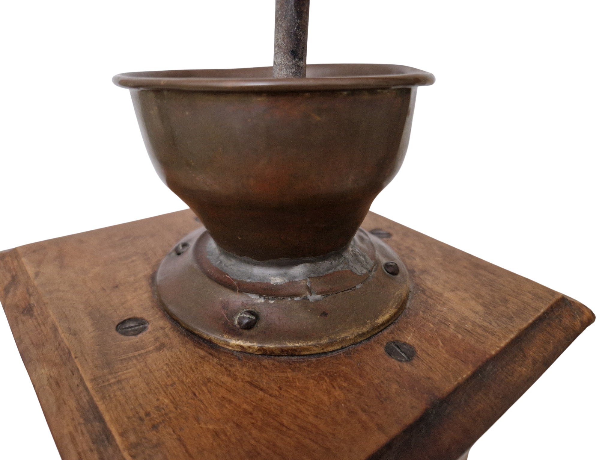 Antique Wood Manual Coffee Mill Grinder by Peter Dienes, French Country