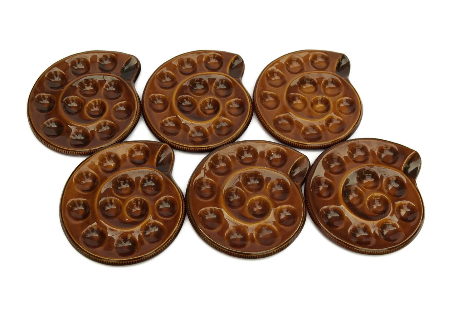 French Vintage Escargot Plates by Saint Clement. Set of 6 Snail Dishes