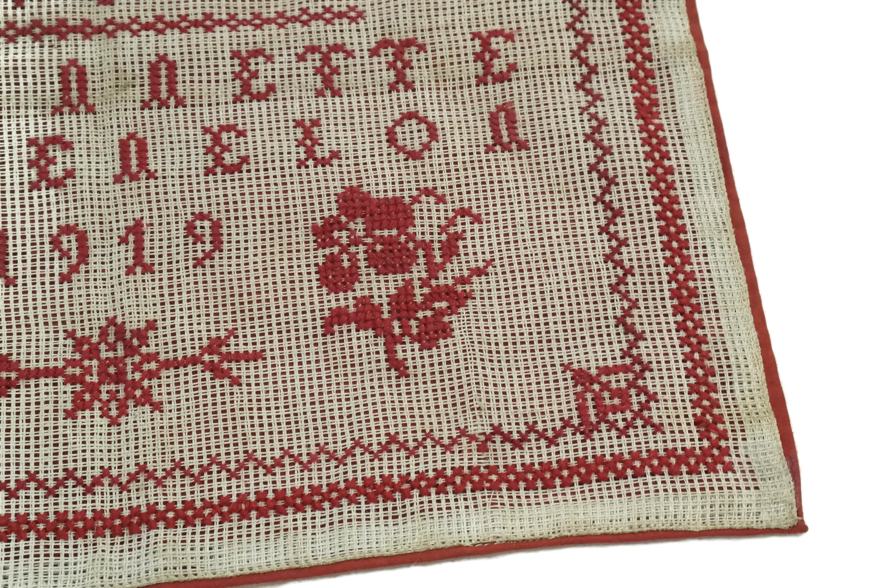 French Antique Redwork Sampler. Cross Stitch Alphabet Embroidery