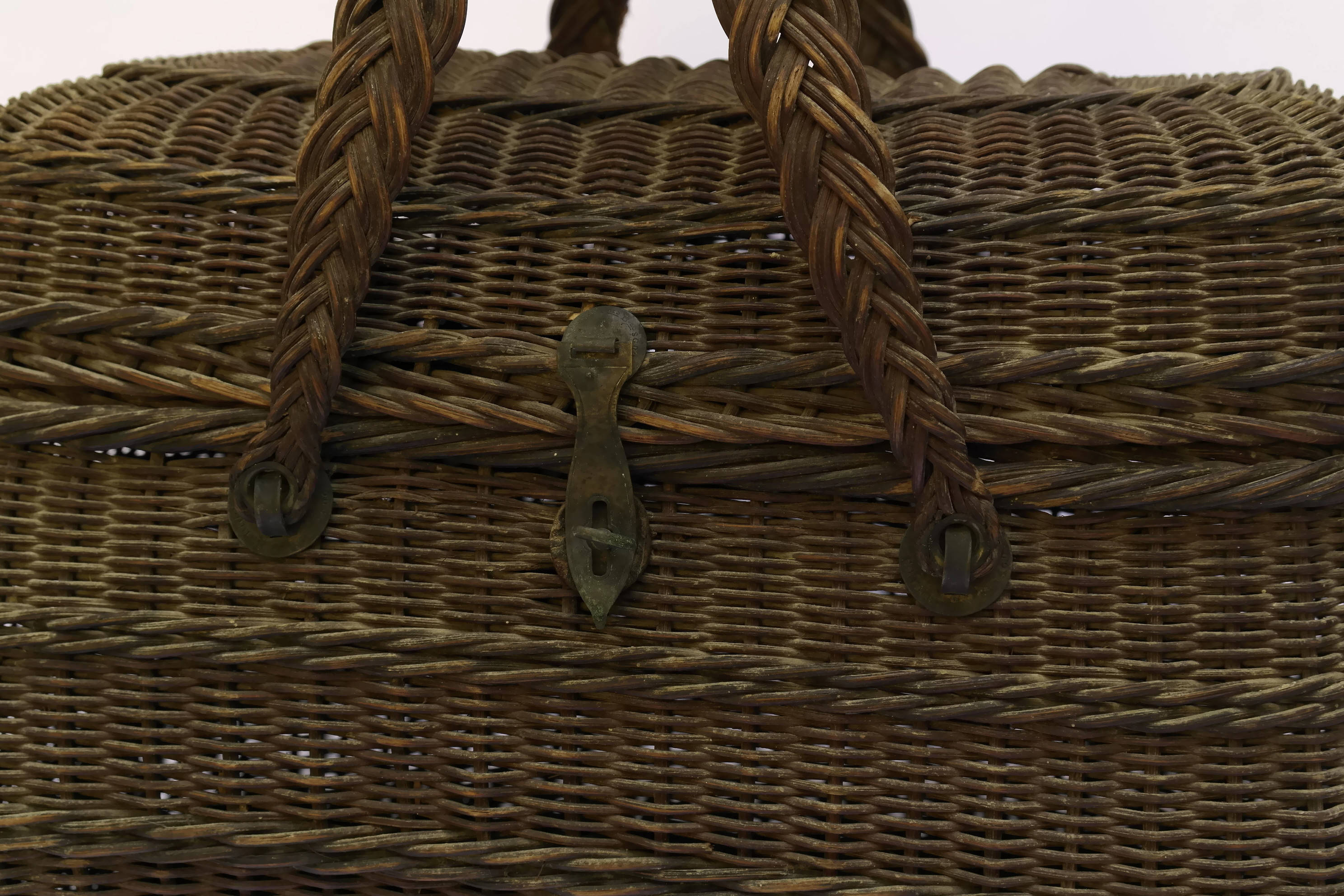 Rustic Knitting Basket. French Antique Basket with Lid and Clasp.