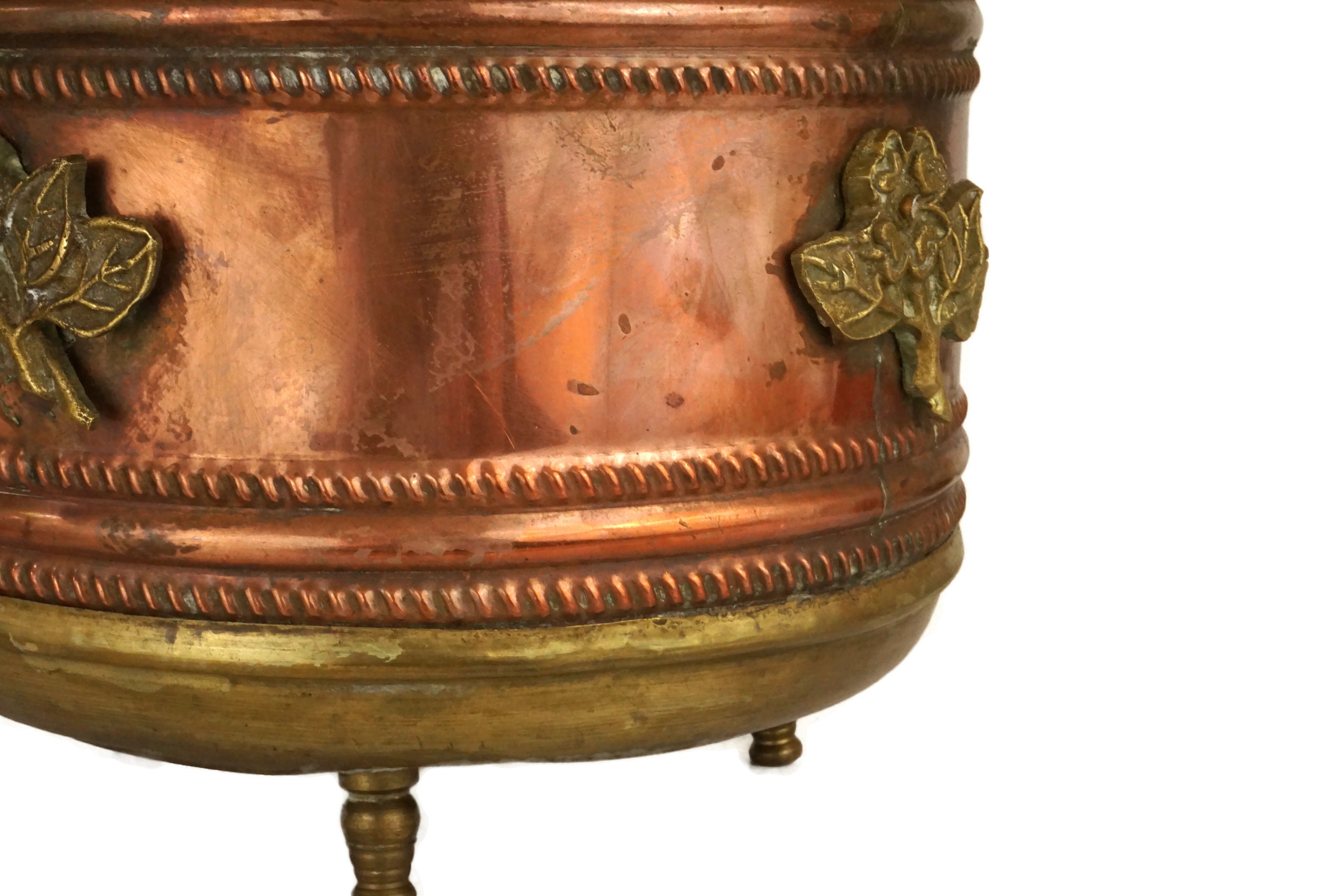 Antique French Copper and Brass Planter, Gifts for Gardner, Indoor