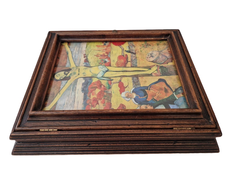 Wooden Key Holder Cabinet with The Yellow Christ by Gauguin