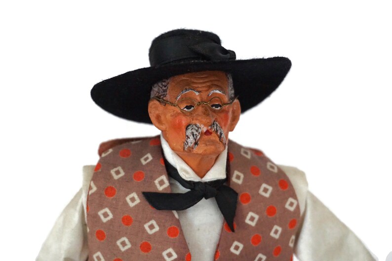 Old Lady and Man Folk Art Dolls French Santon Couple image 2