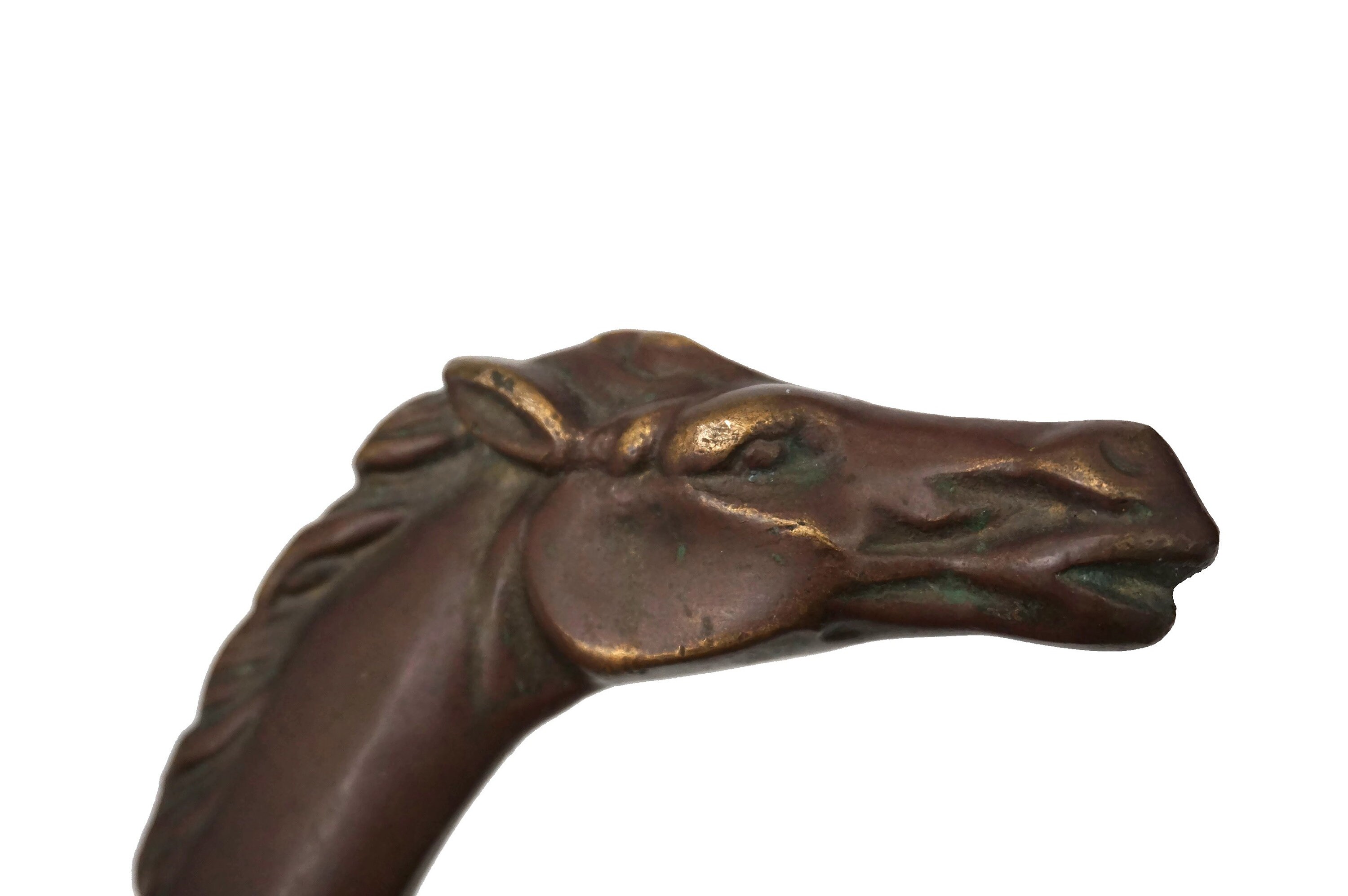 Horse Head Walking Stick Handle, French Bronze Equestrian Figurine