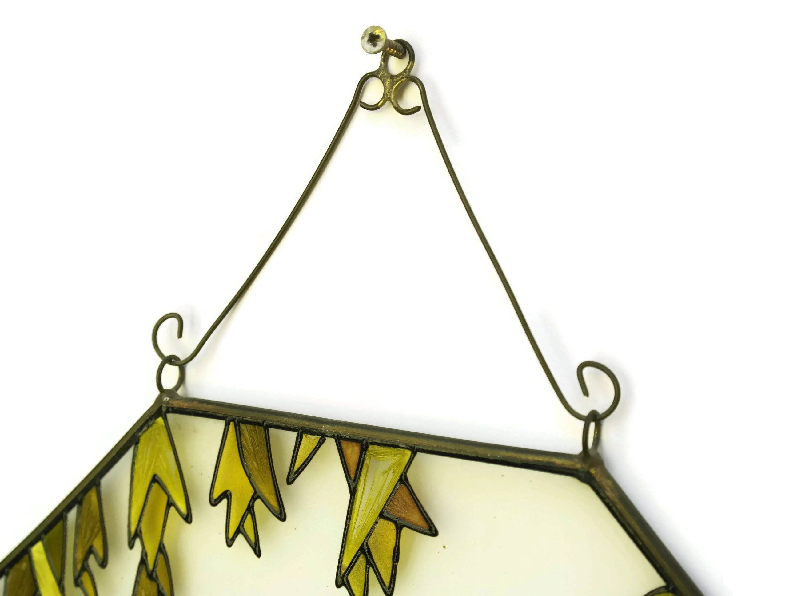 Vintage Stained Glass SunCatcher. Hand Painted Glass Picture of Girl In