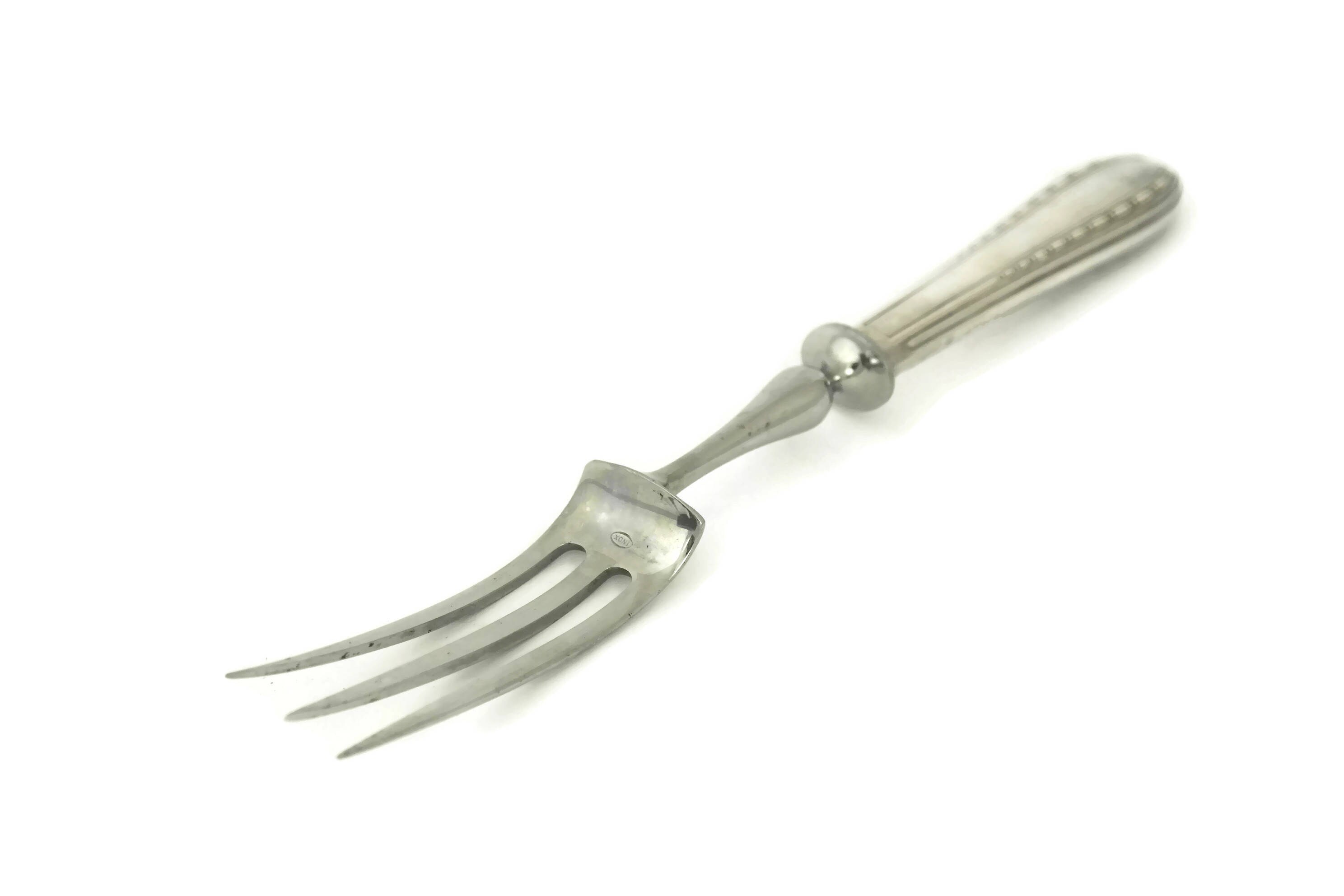 Ercuis Silver Meat Carving Set with Knife, Fork and Roast Clamp, French Art Deco Silverware