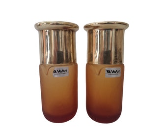 1970s Murano Glass Bottles with Brass Lids by Veart, A Pair, Italian Design Glassware