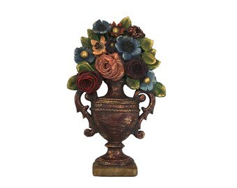Flower Bouquet Vase Wall Plaque, Trompe L'Oeil Resin Floral Arrangement
