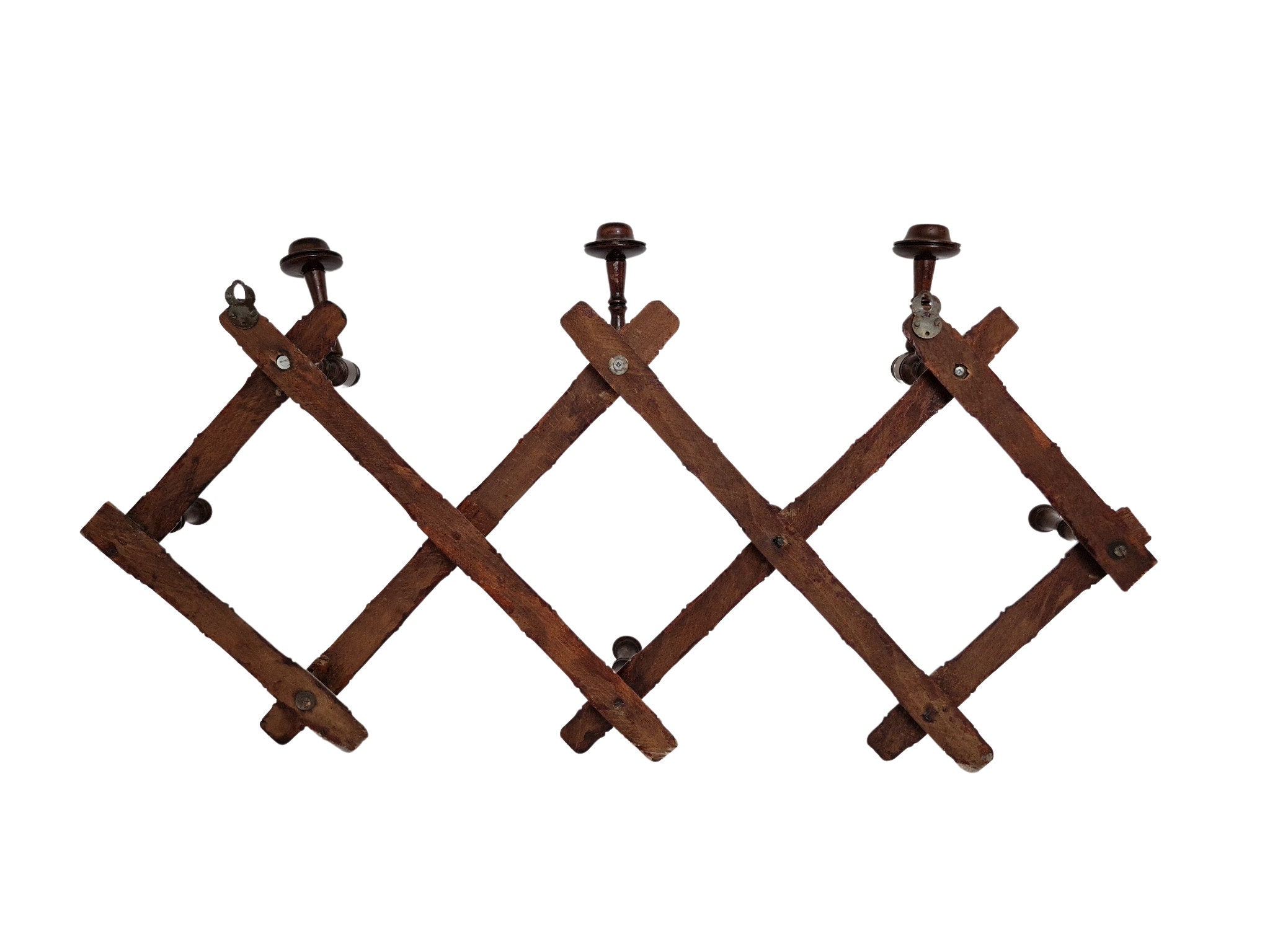 French Antique Wood Coat Hook, Expandable Wall Hanging Hat Stand Rack