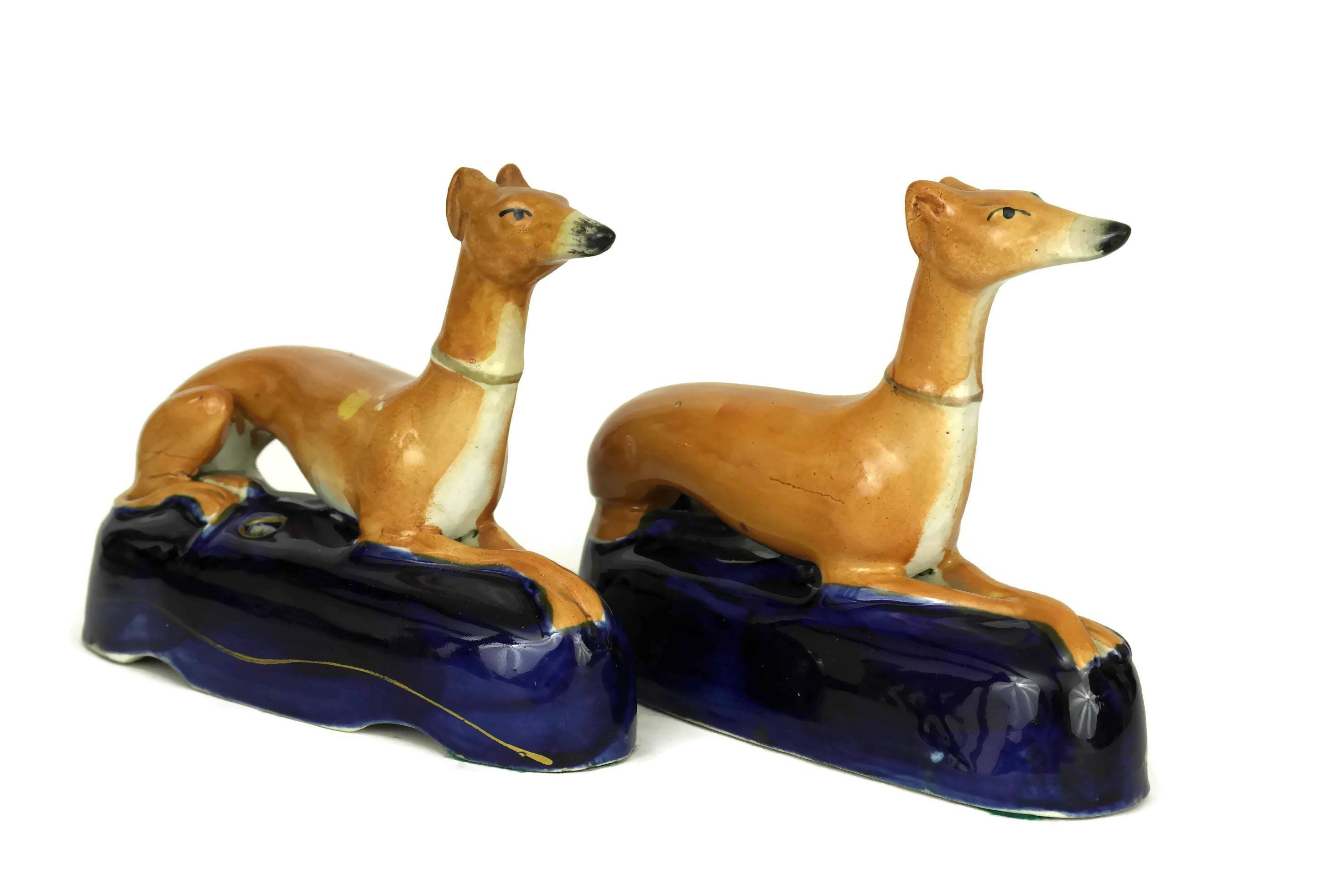 Antique Staffordshire Dogs. Greyhound Figurine Pen Holders. Calligraphy Pen Stand Gift For