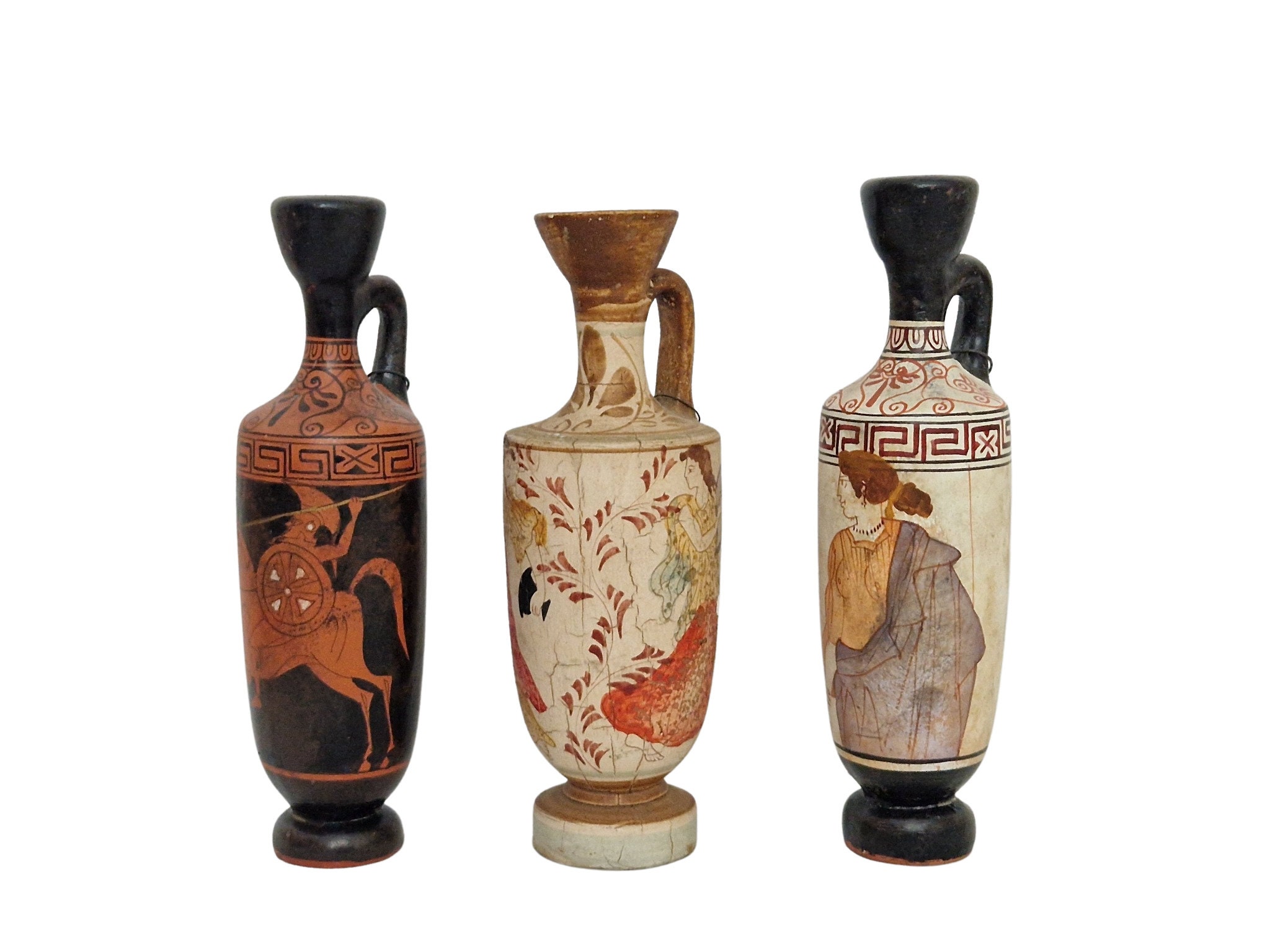 Ancient Greek Museum Replica Pottery Amphoras, Set of 3, Vintage Hand