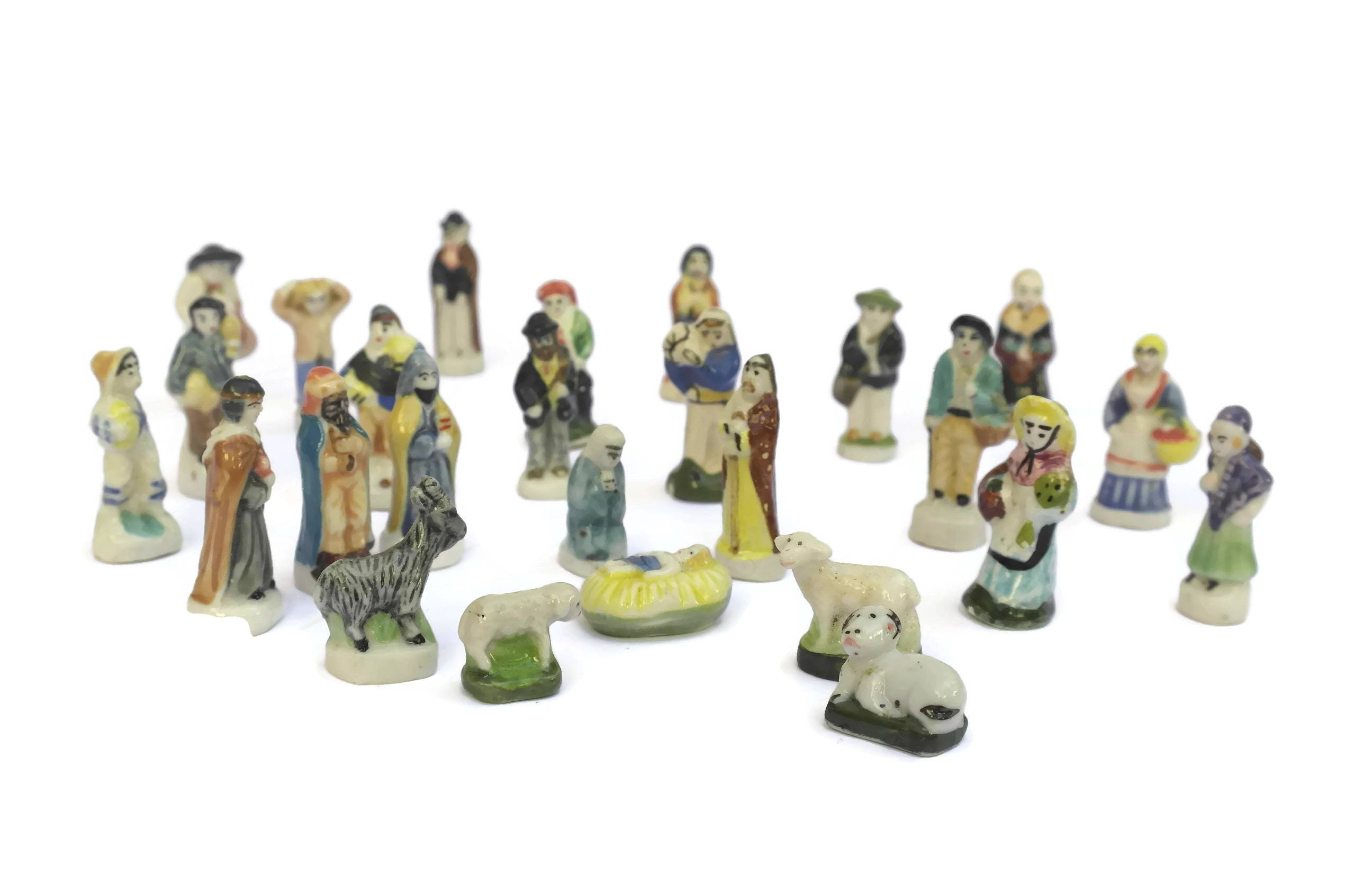 Mini Nativity Christmas Ornaments Set. French Feves Christmas Nativity