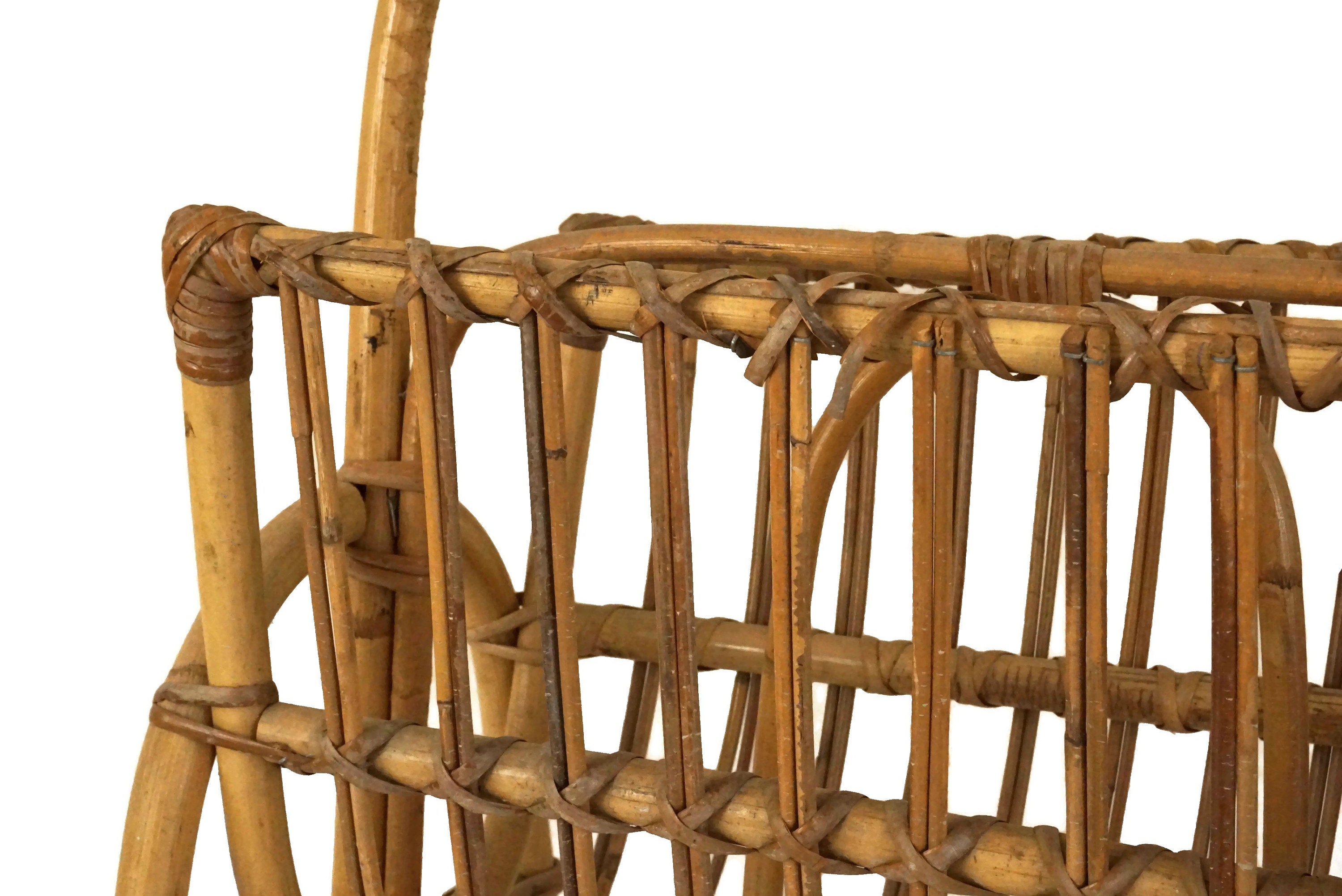 Vintage Bamboo Rattan Magazine rack, Boho Newspaper Holder