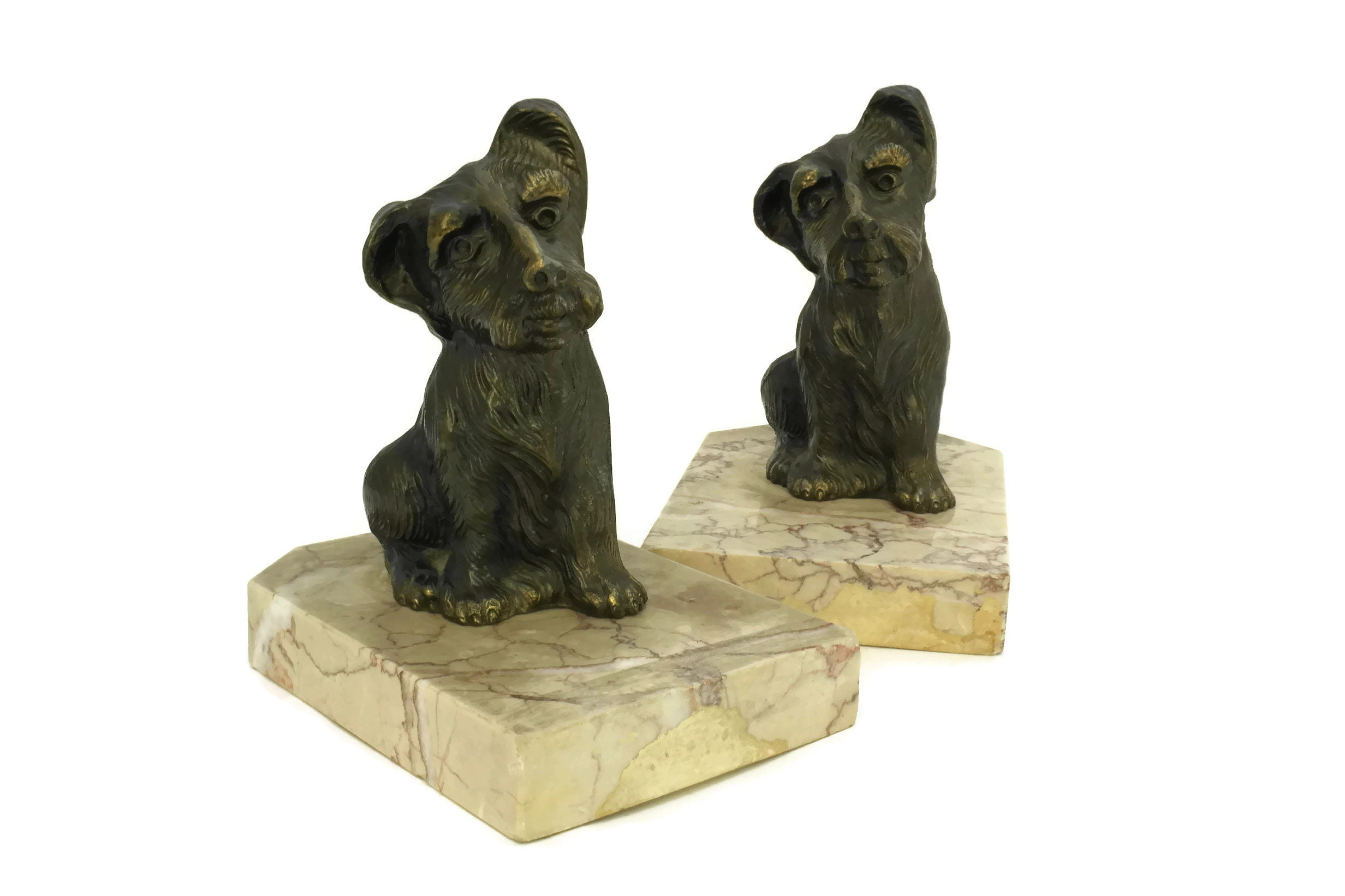 Art Deco Dog Bookends. Terrier Figural Book Ends. Art Deco Animal