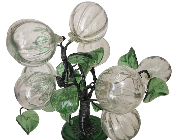 Mid Century Blown Glass Fruit Tree Sculpture, Studio Art Glass Plant Table Centerpiece