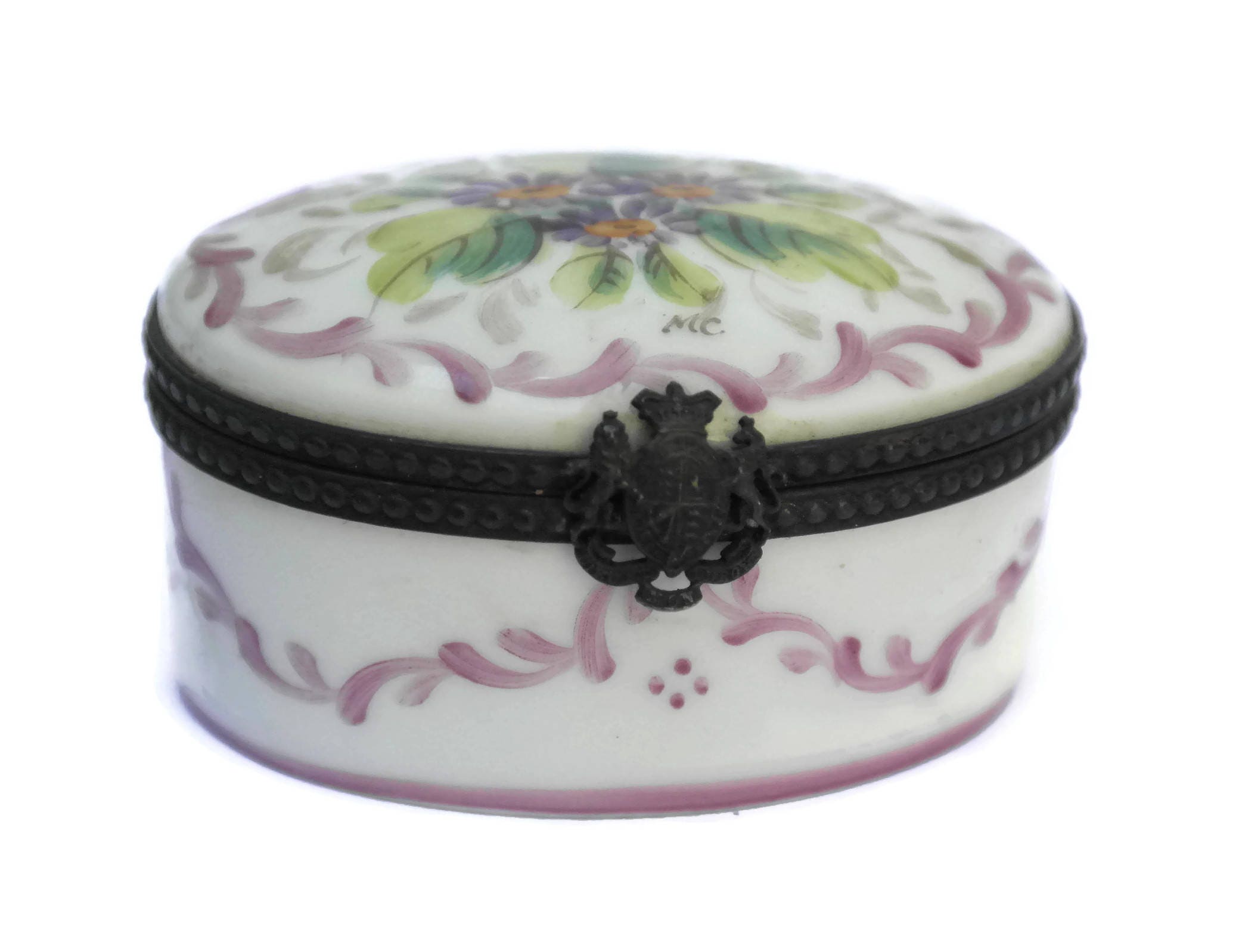 Hand Painted Hinged Trinket Box.