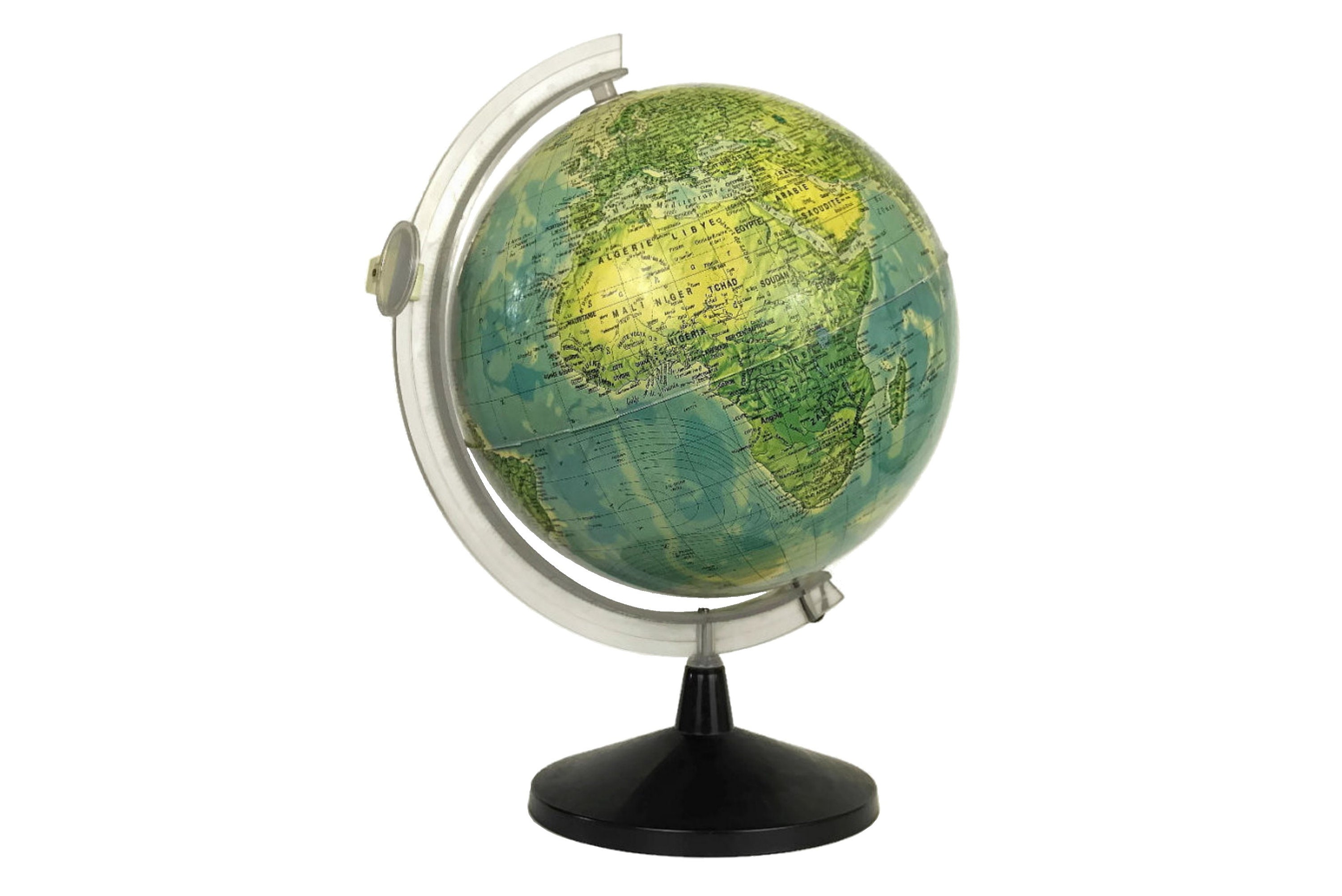 Vintage French World Globe Lamp, Illuminated Earth Map