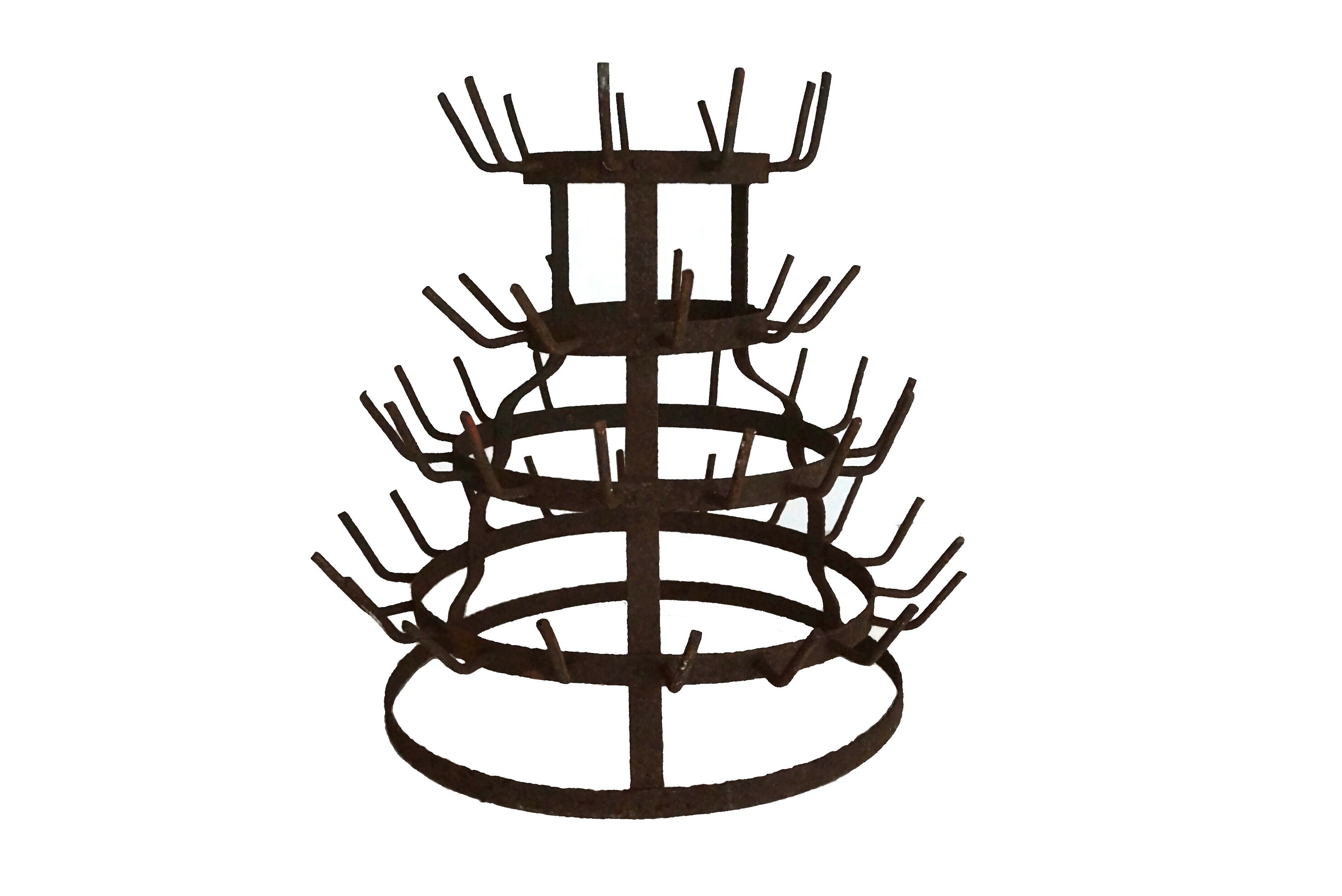 French Wine Bottle Dryer Rack, Rustic Kitchen Cup and Mug Display Tree