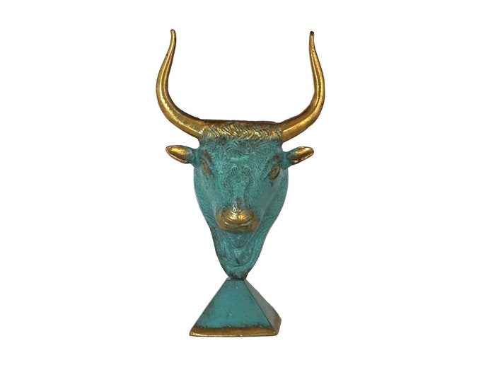 Brass Bull Head Statue, Vintage Greek Minotaur Minoan Art Reproduction Figurine