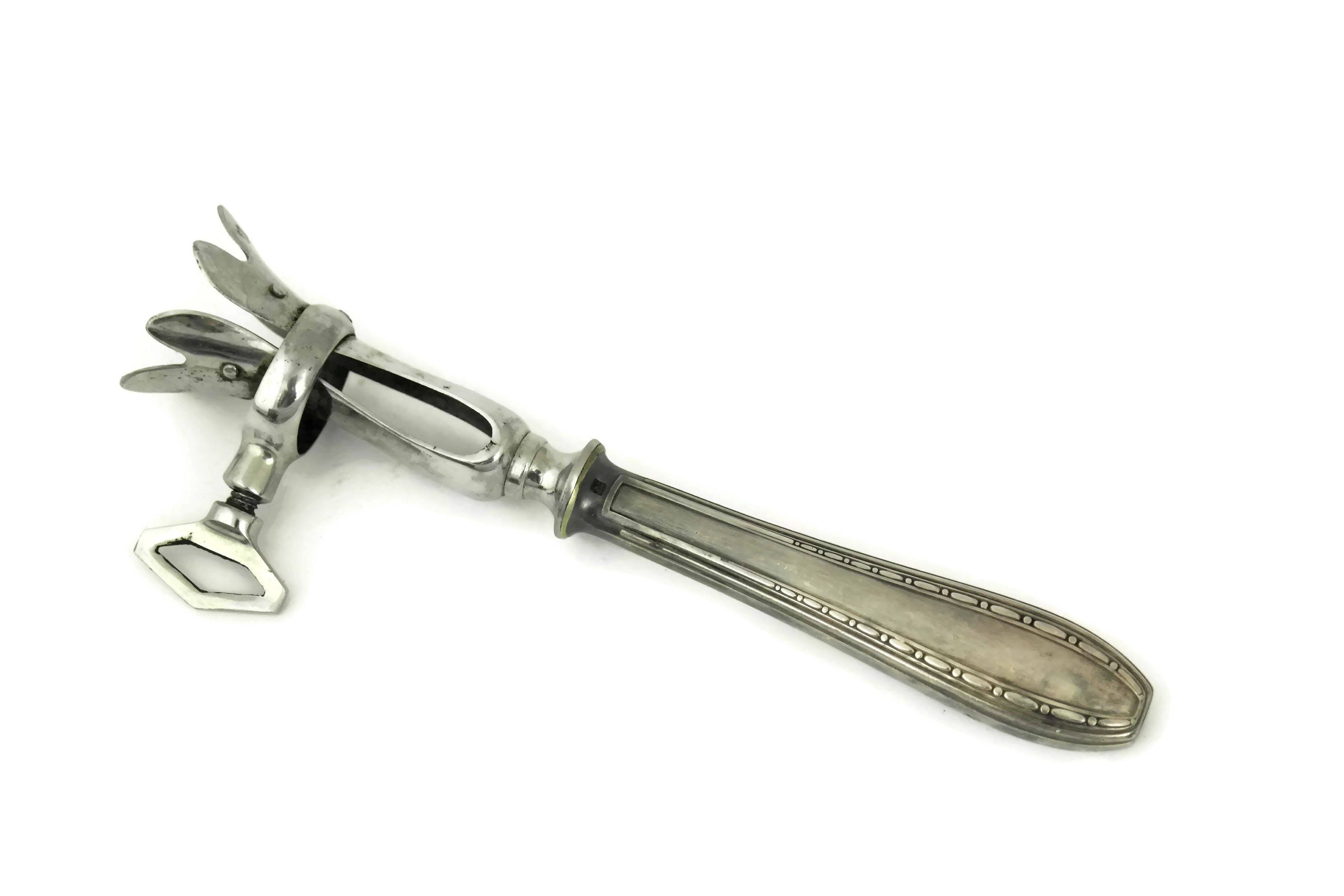 Ercuis Silver Meat Carving Set with Knife, Fork and Roast Clamp, French Art Deco Silverware