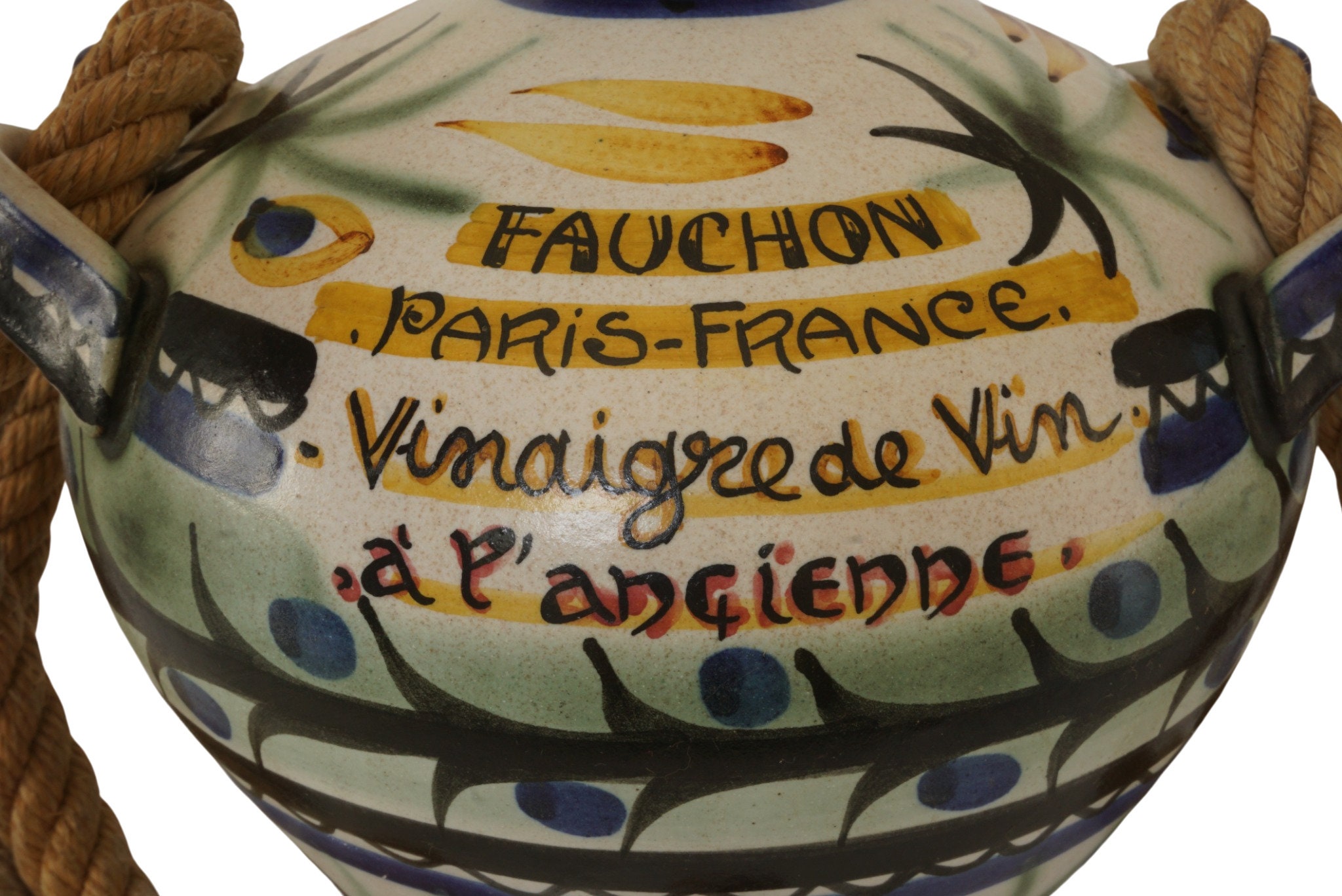 Keraluc Quimper Pottery Vinegar Jug with Hand Painted Advertising for