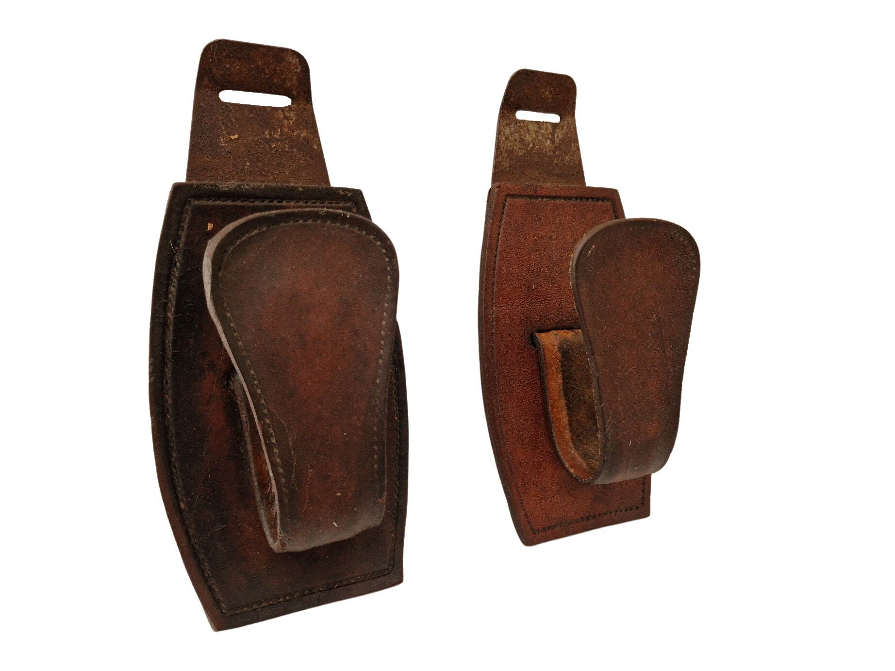 Vintage Leather Rifle Wall Mount Brackets, Pair of Gun Rack Hooks