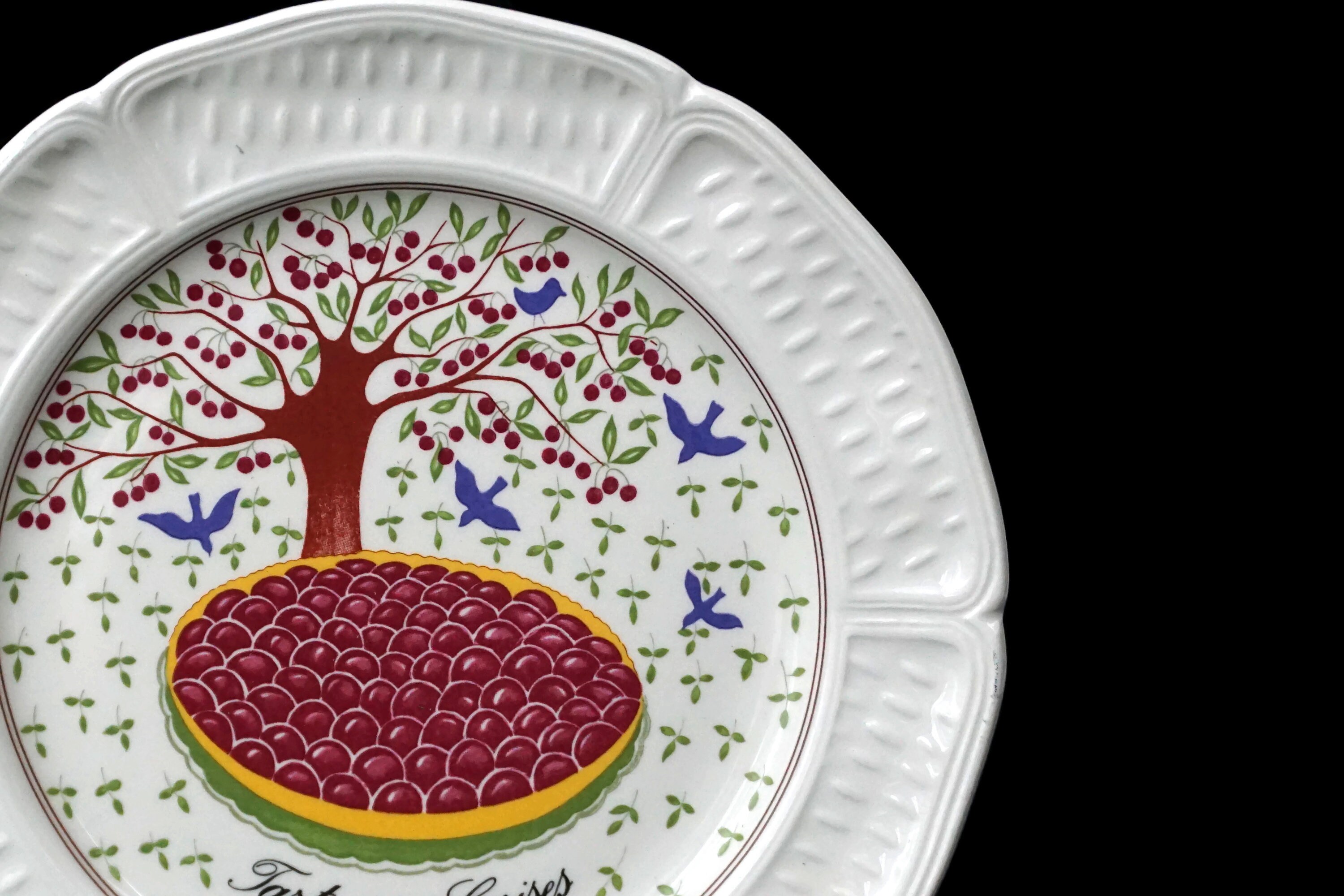 French Porcelain Cocktail Plates with Fruit Tarts, Set of 6 Gien China