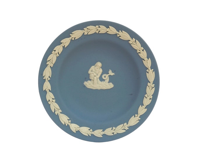 Vintage Wedgwood Blue Jasperware Pin Dish with Neptune Figure