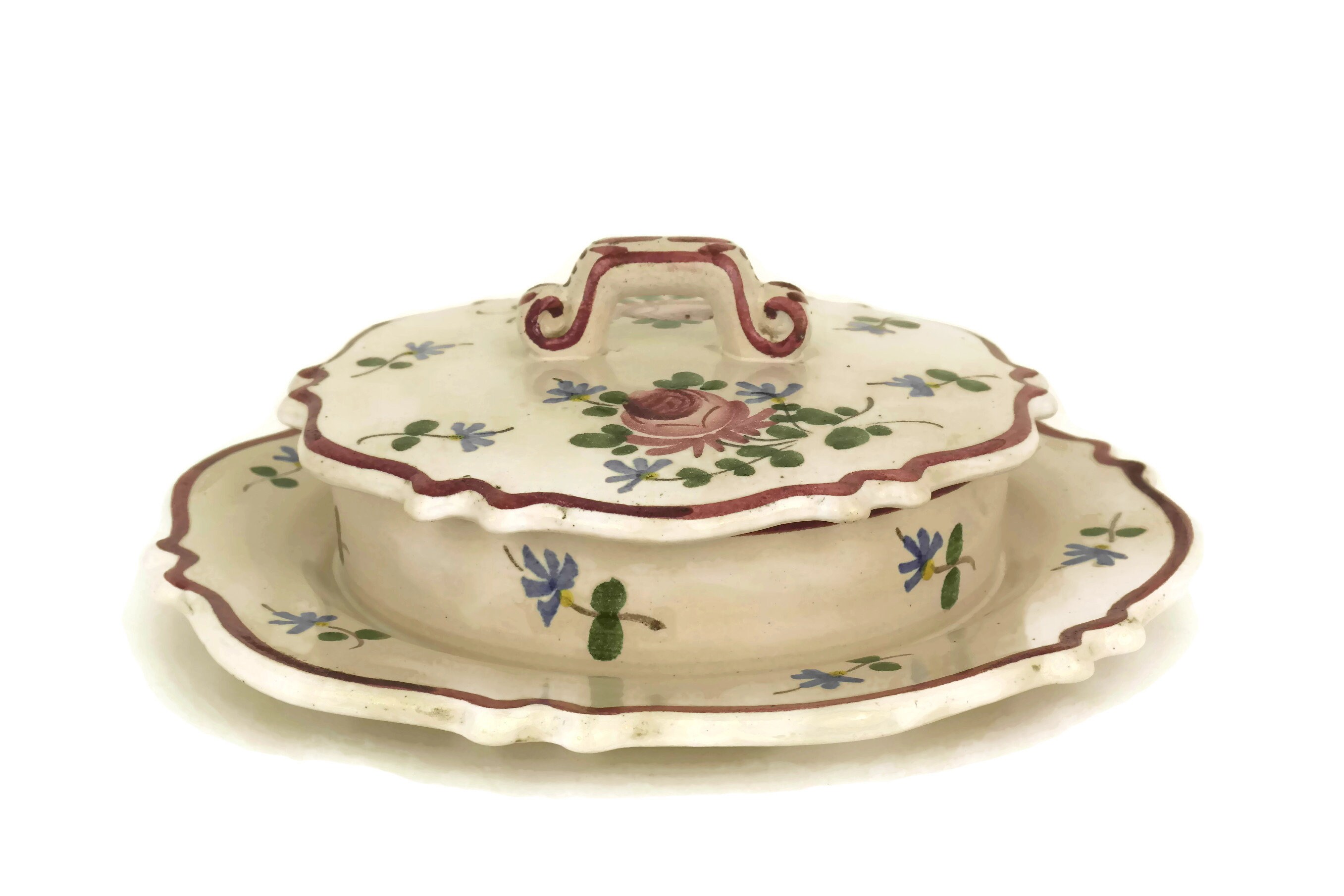 French Hand Painted Butter Dish
