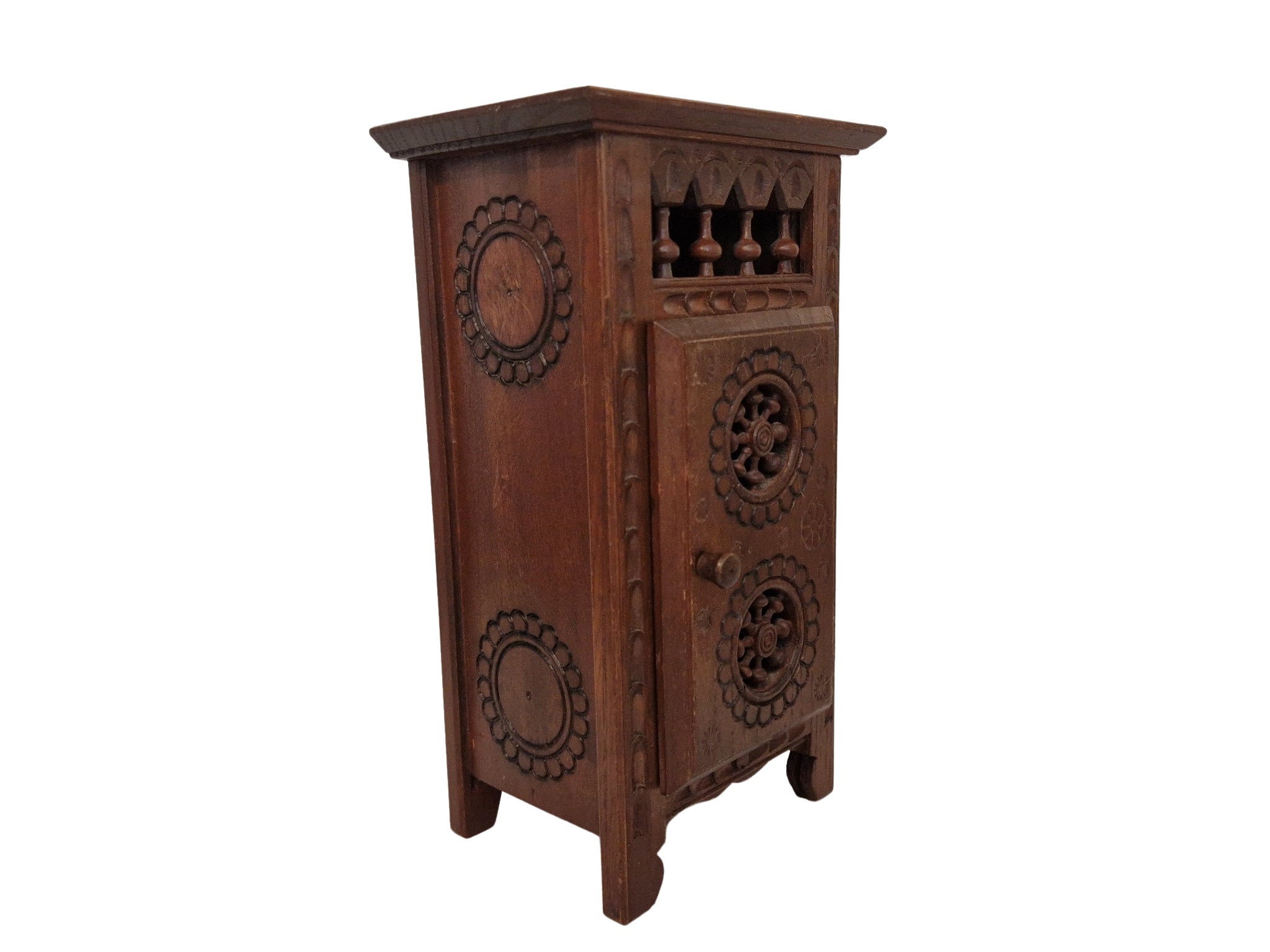 Miniature Breton Wardrobe Furniture, Hand Carved Wood Doll Armoire