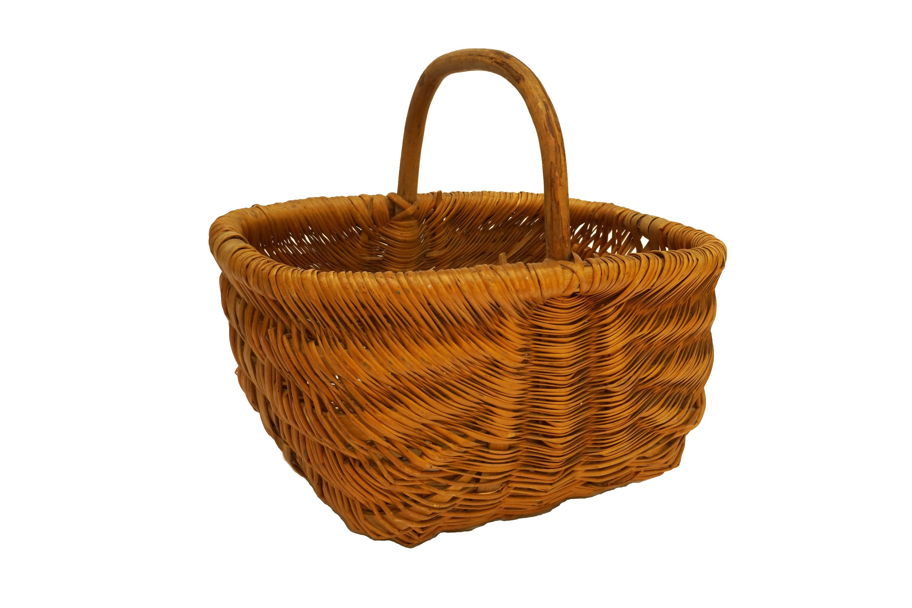 French Harvest Basket with Wooden Handle, Vintage Rustic Country Gardening Gift