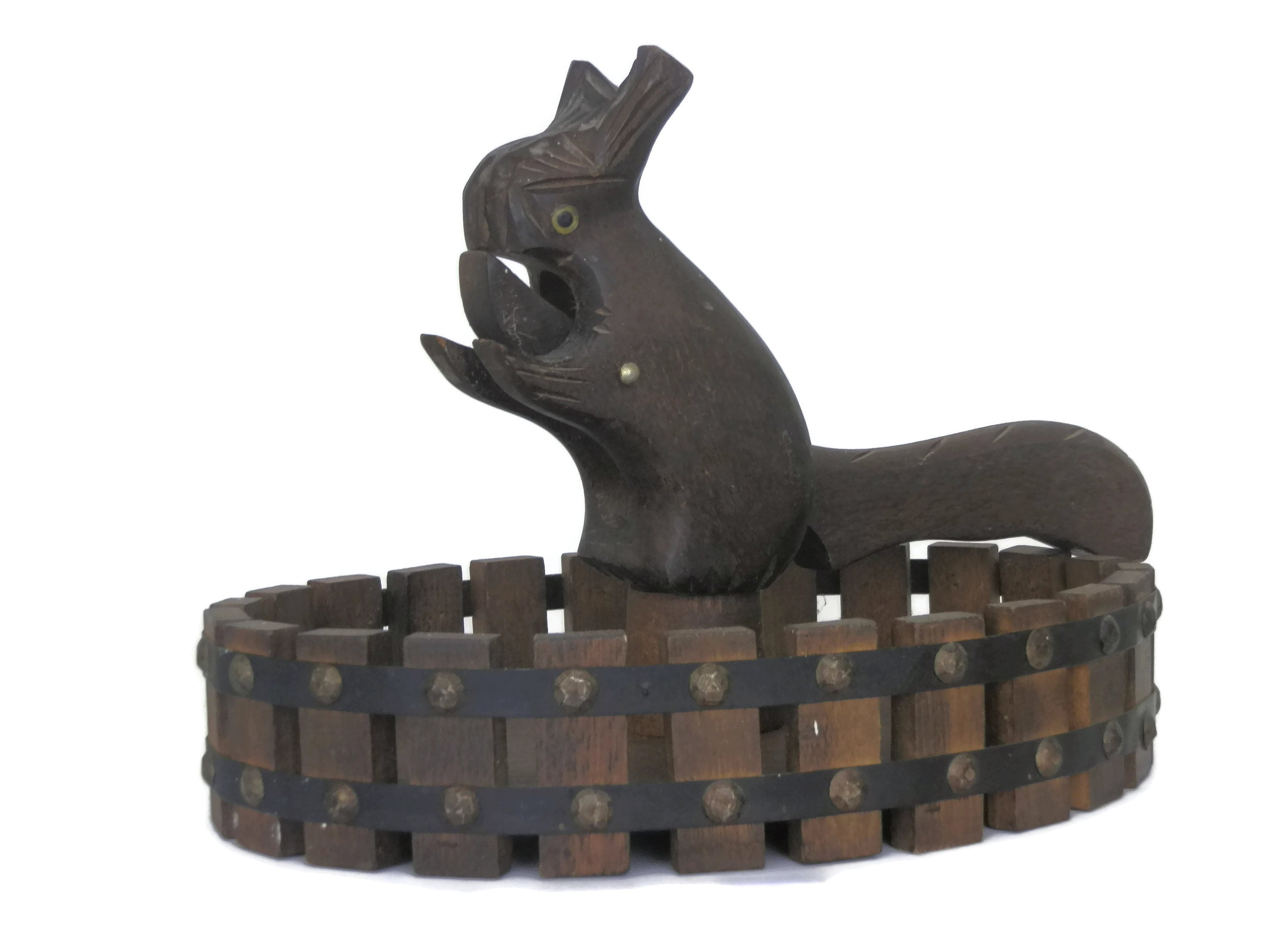 Squirrel Nutcracker and Nut Bowl, Vintage Holiday Table Centerpiece