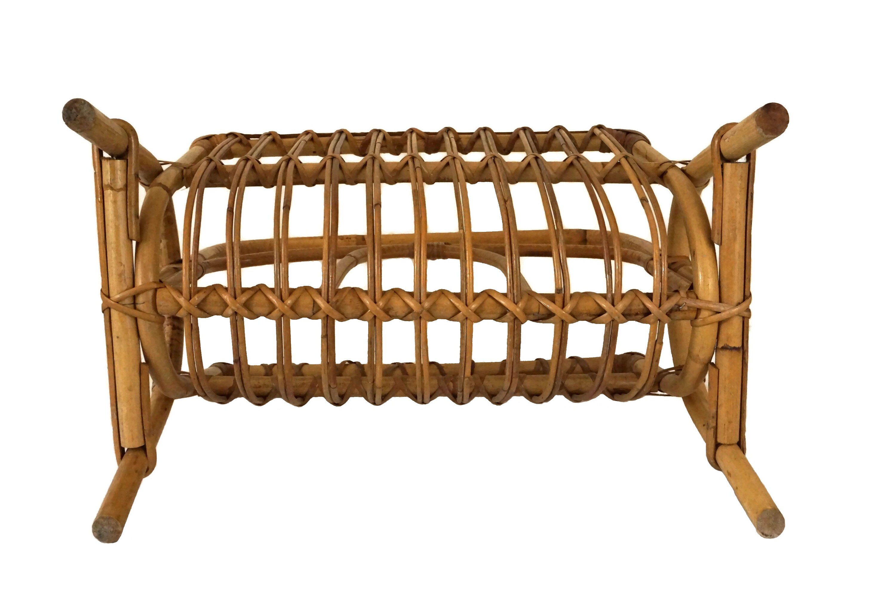 Vintage Bamboo Rattan Magazine rack, Boho Newspaper Holder