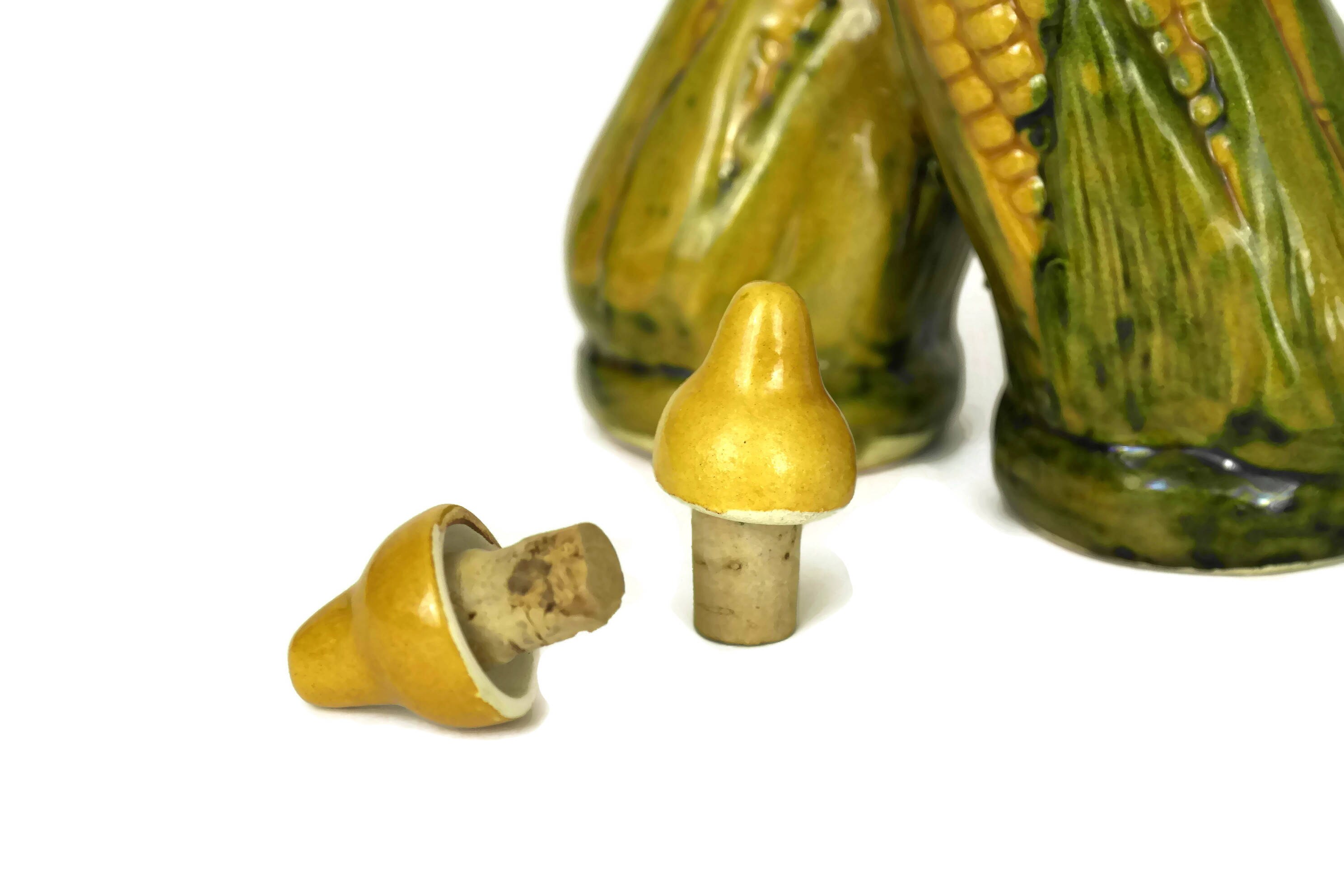 Majolica Corn Cob Oil and Vinegar Set. French Vallauris Olive Oil and